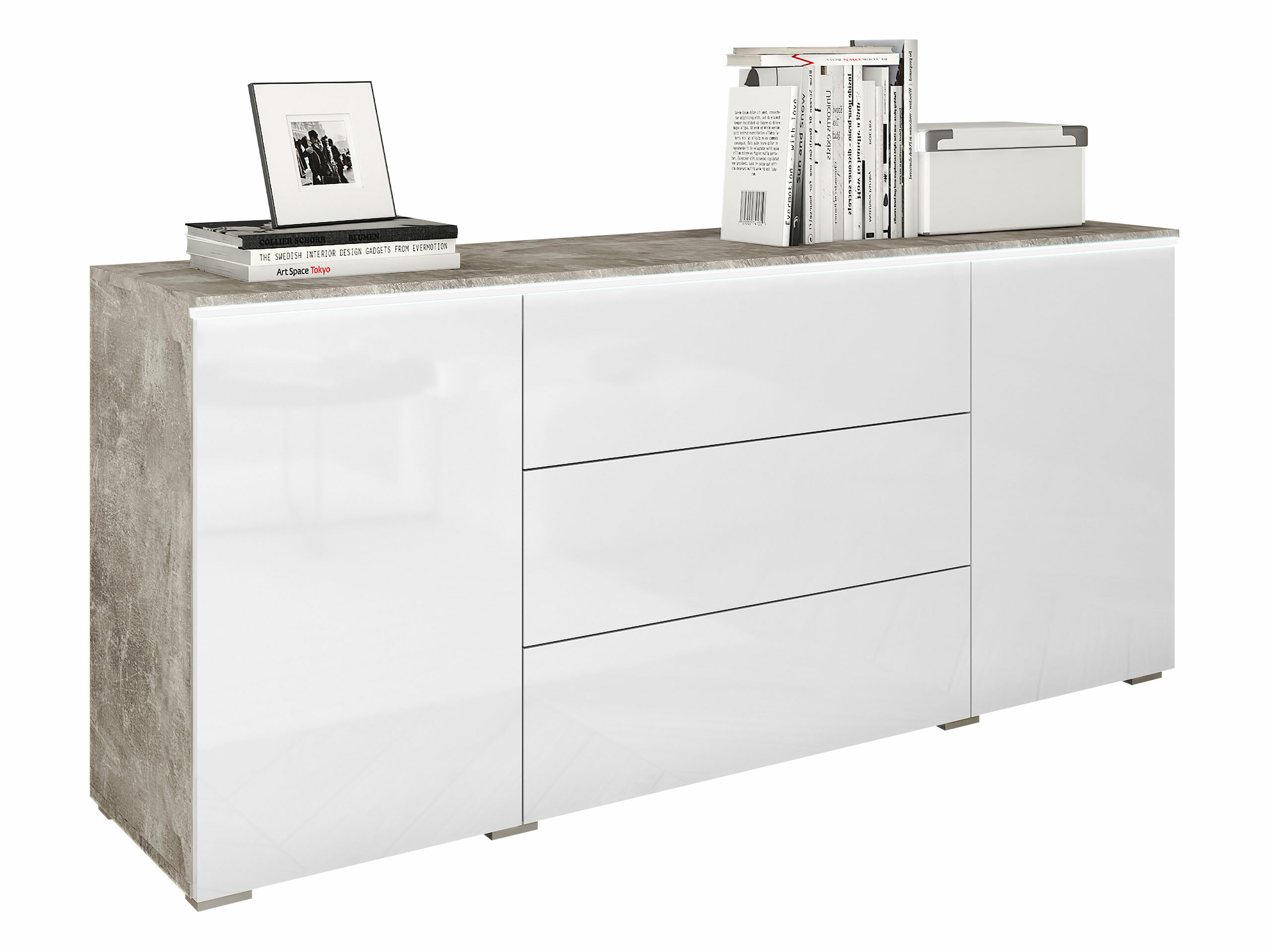 Komoda Mirfivo 102 (Beton + Sjajno belo)