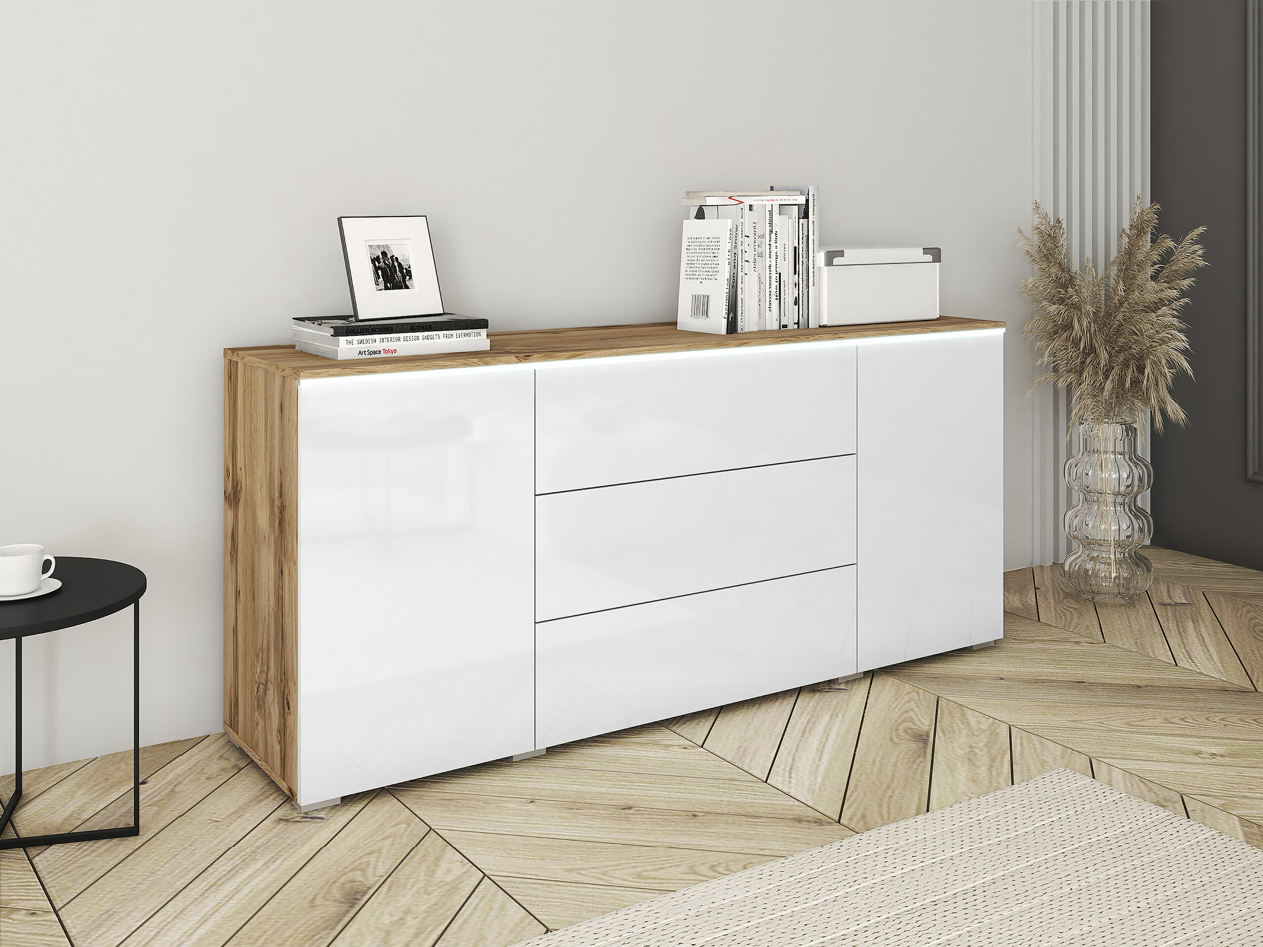 Komoda Mirfivo 102 (Hrast Votan + Sjajno belo)