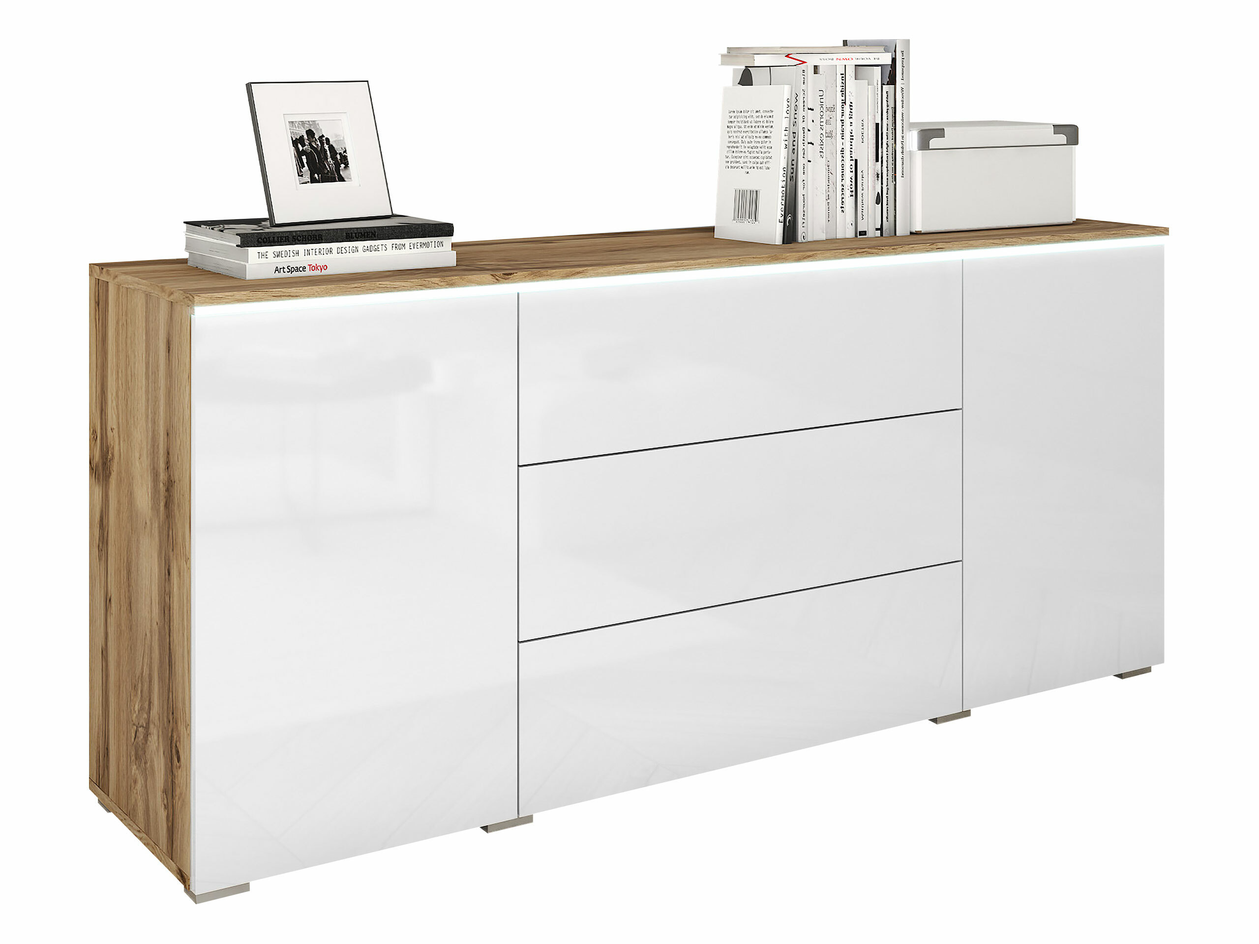 Komoda Mirfivo 102 (Hrast Votan + Sjajno belo)