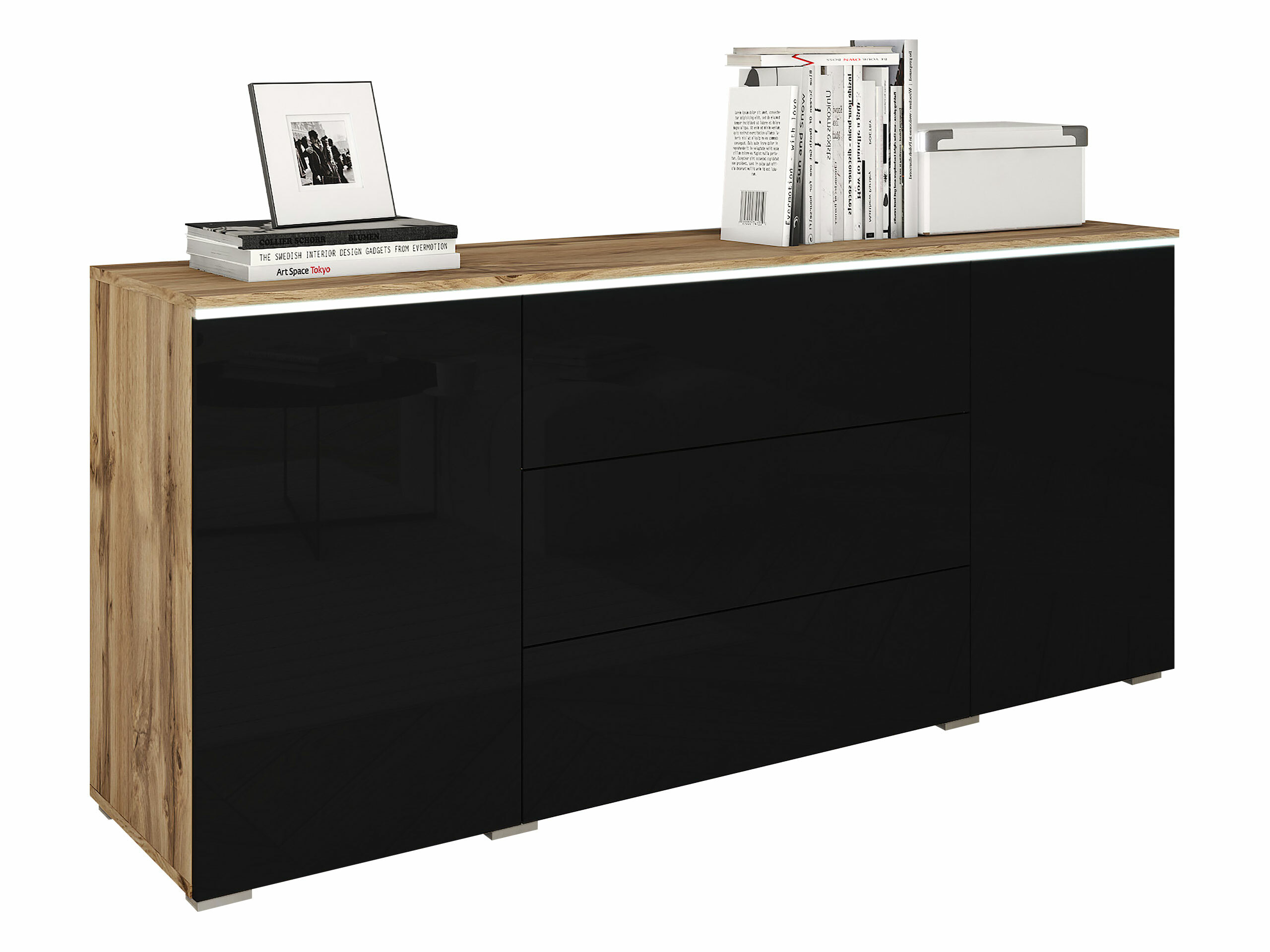 Komoda Mirfivo 102 (Hrast Votan + Sjajno crna)