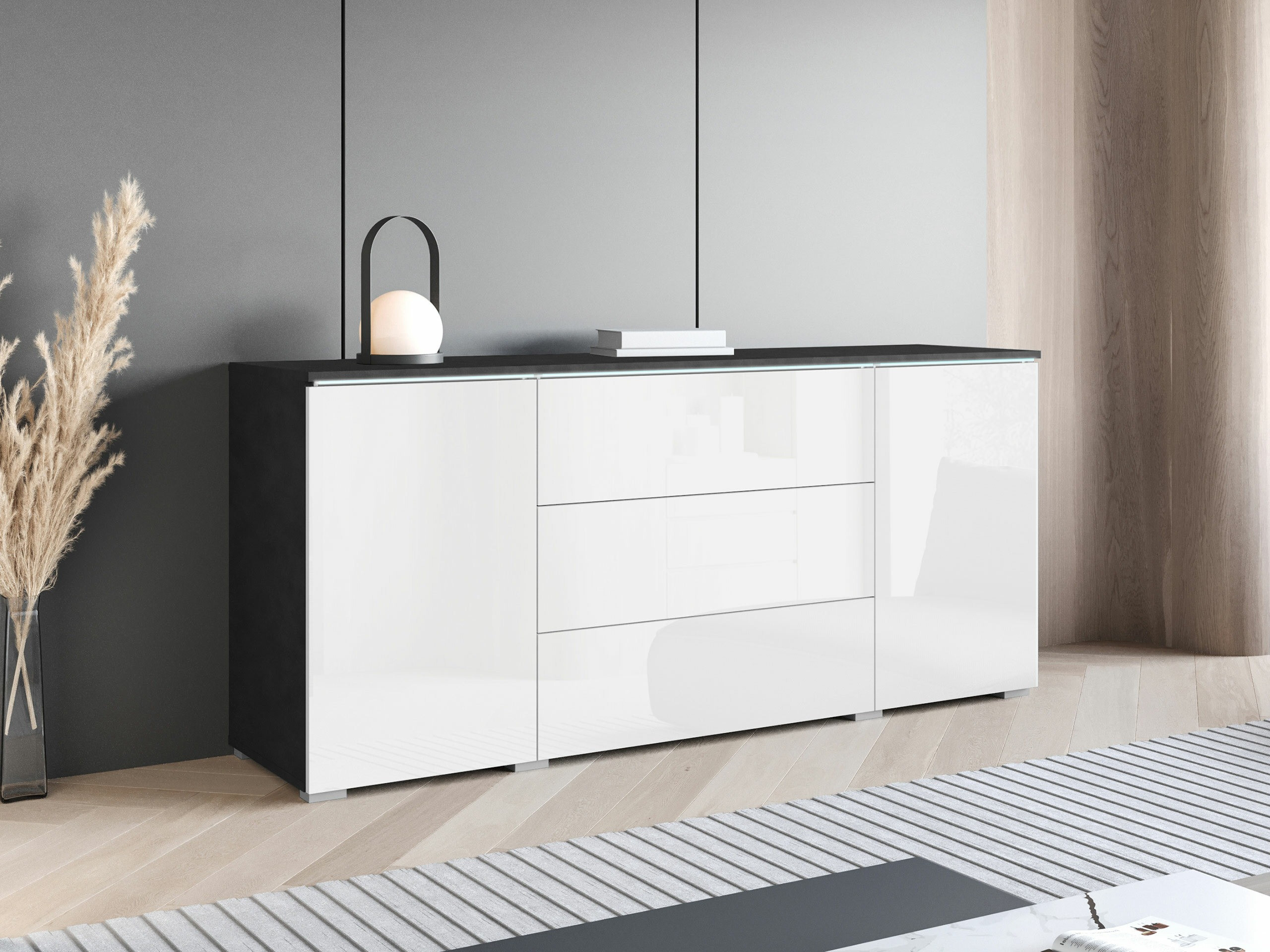 Komoda Mirfivo 102 (Matera siva + Sjajno belo)