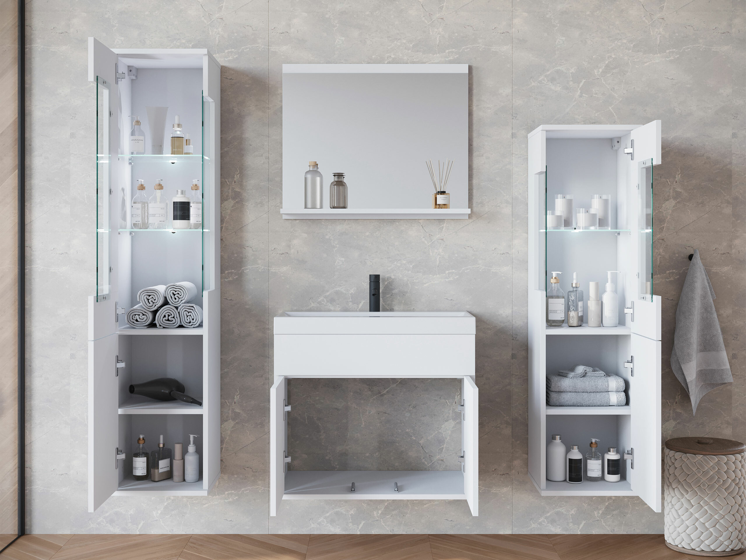 Set za kupatilo Sarasota 194 (Belo + Sjajno belo)