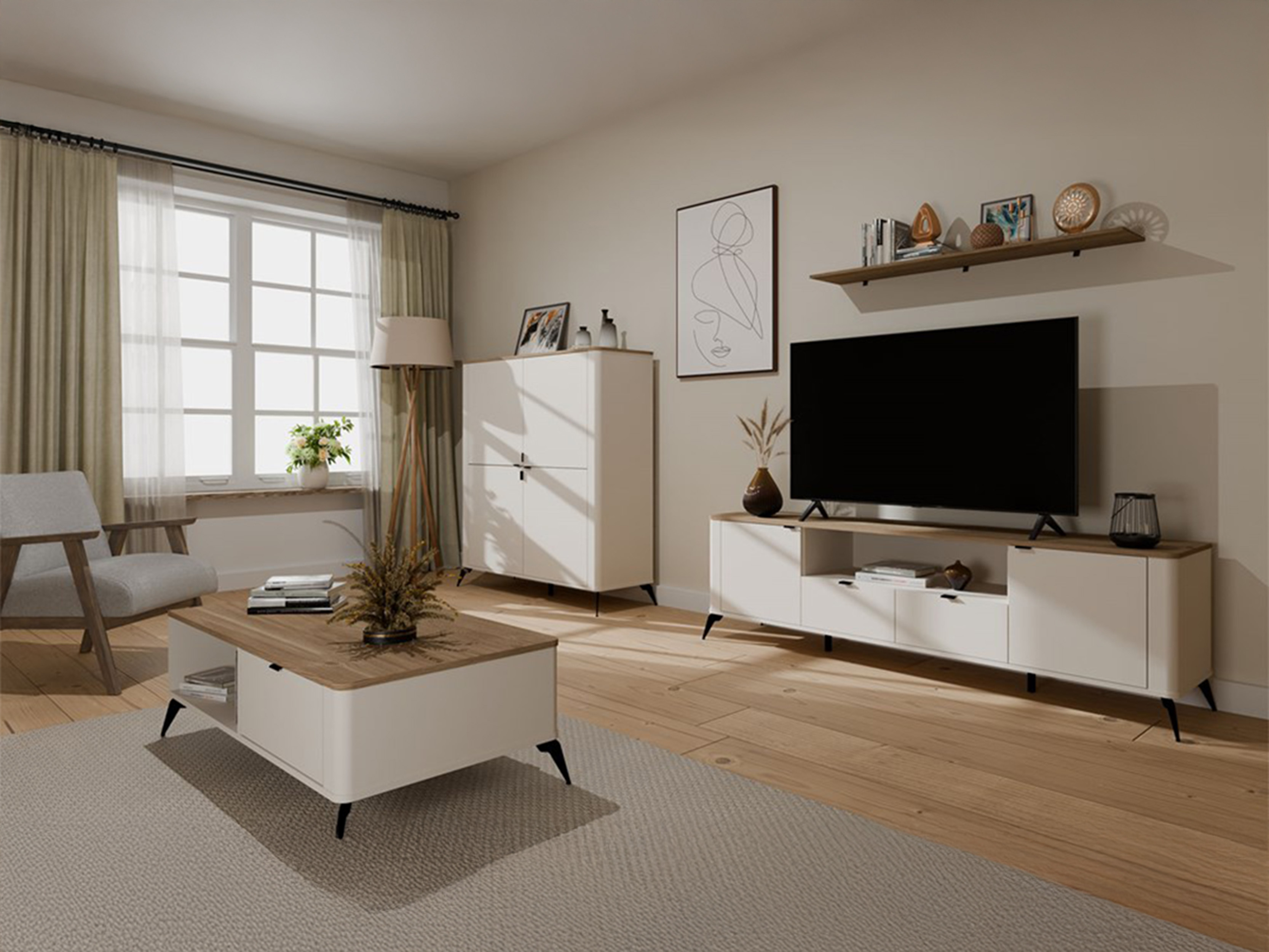 TV komoda Soavie 108 (Kašmir + Hrast)