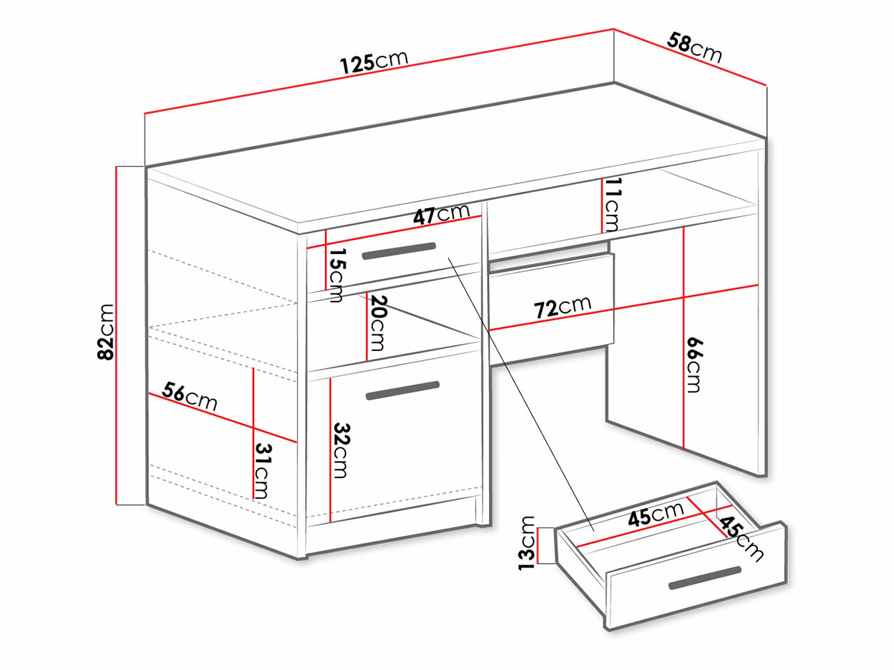 Kancelarijski sto Dortivu 158 (Belo)