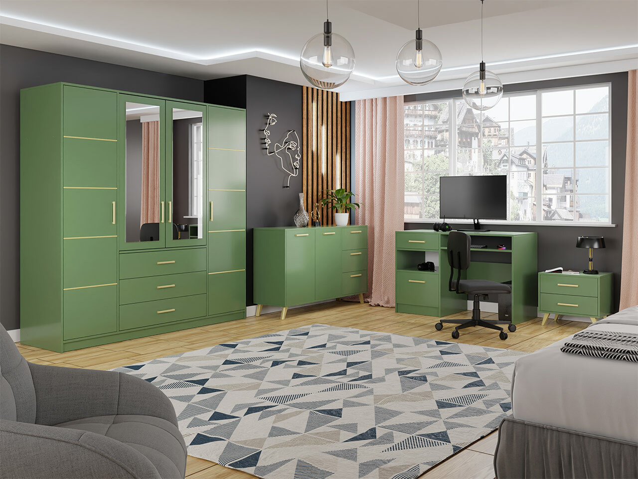 Noćni ormarić Delbalo 104 (Zelena + Zlatan)