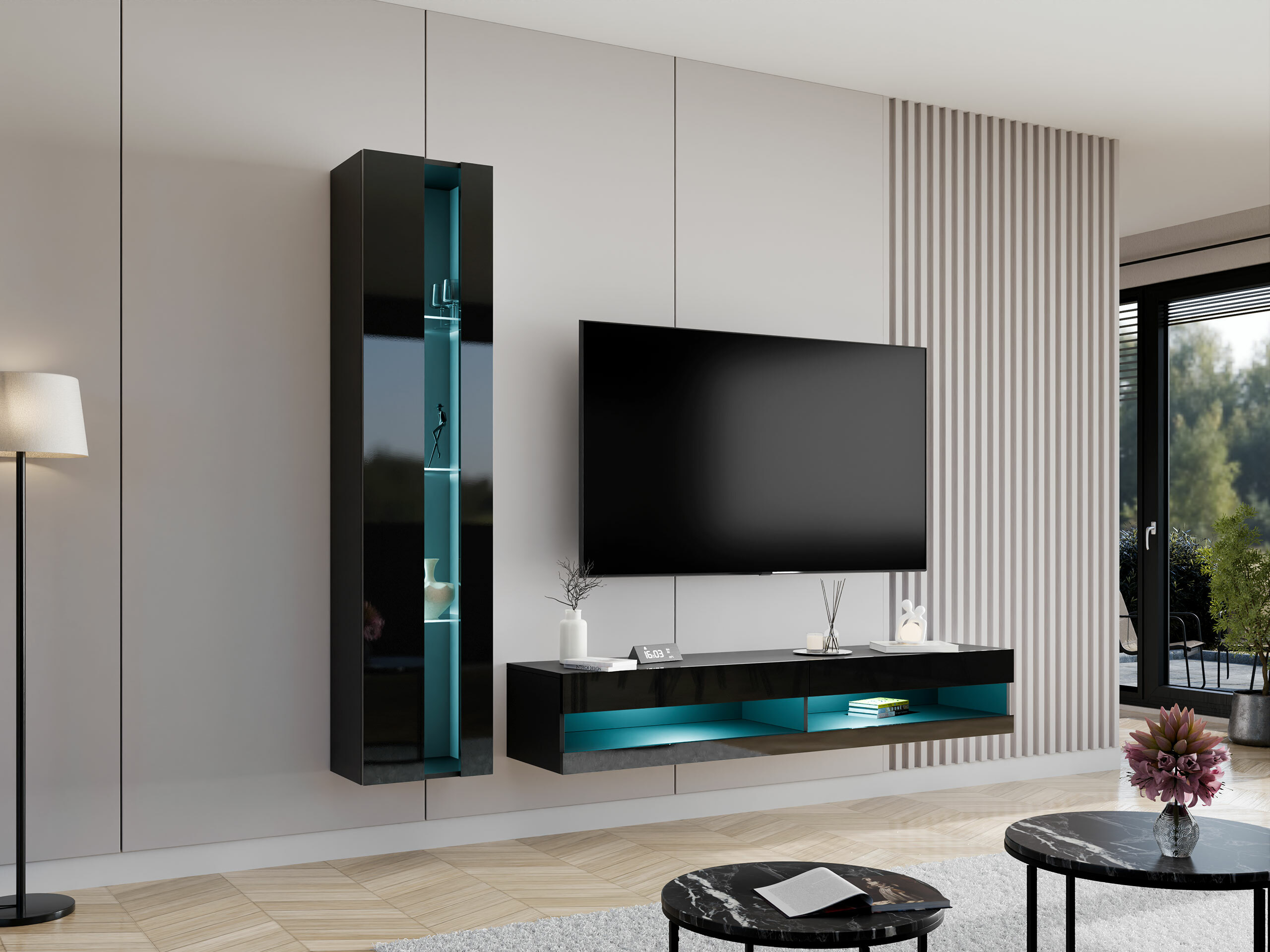 Set za dnevnu sobu Venenou 118 (Crno + Sjajno crna)