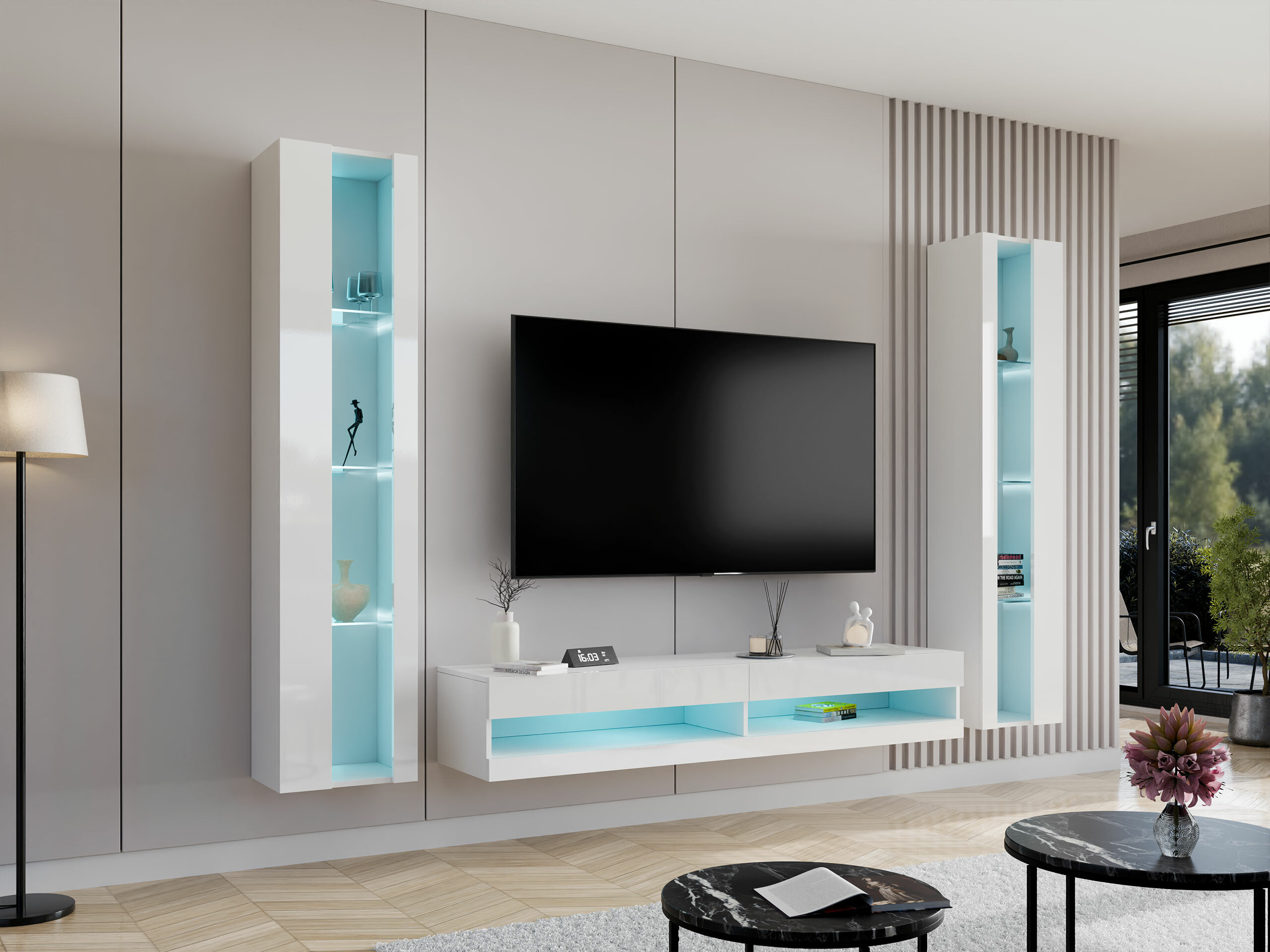 Set za dnevnu sobu Vilrin V (Belo + Sjajno belo)