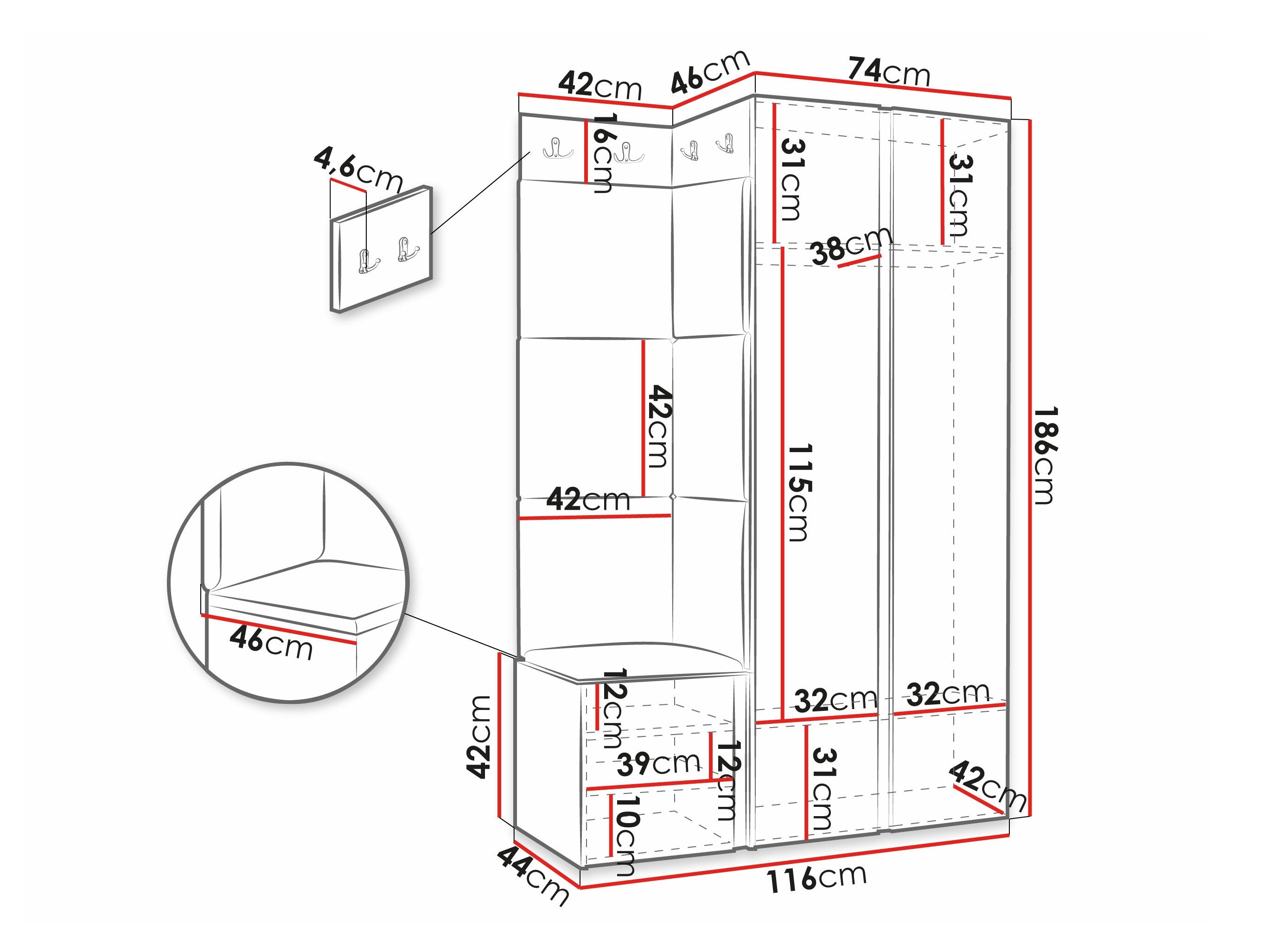 Set za hodnik Hartford 388 (Crno)