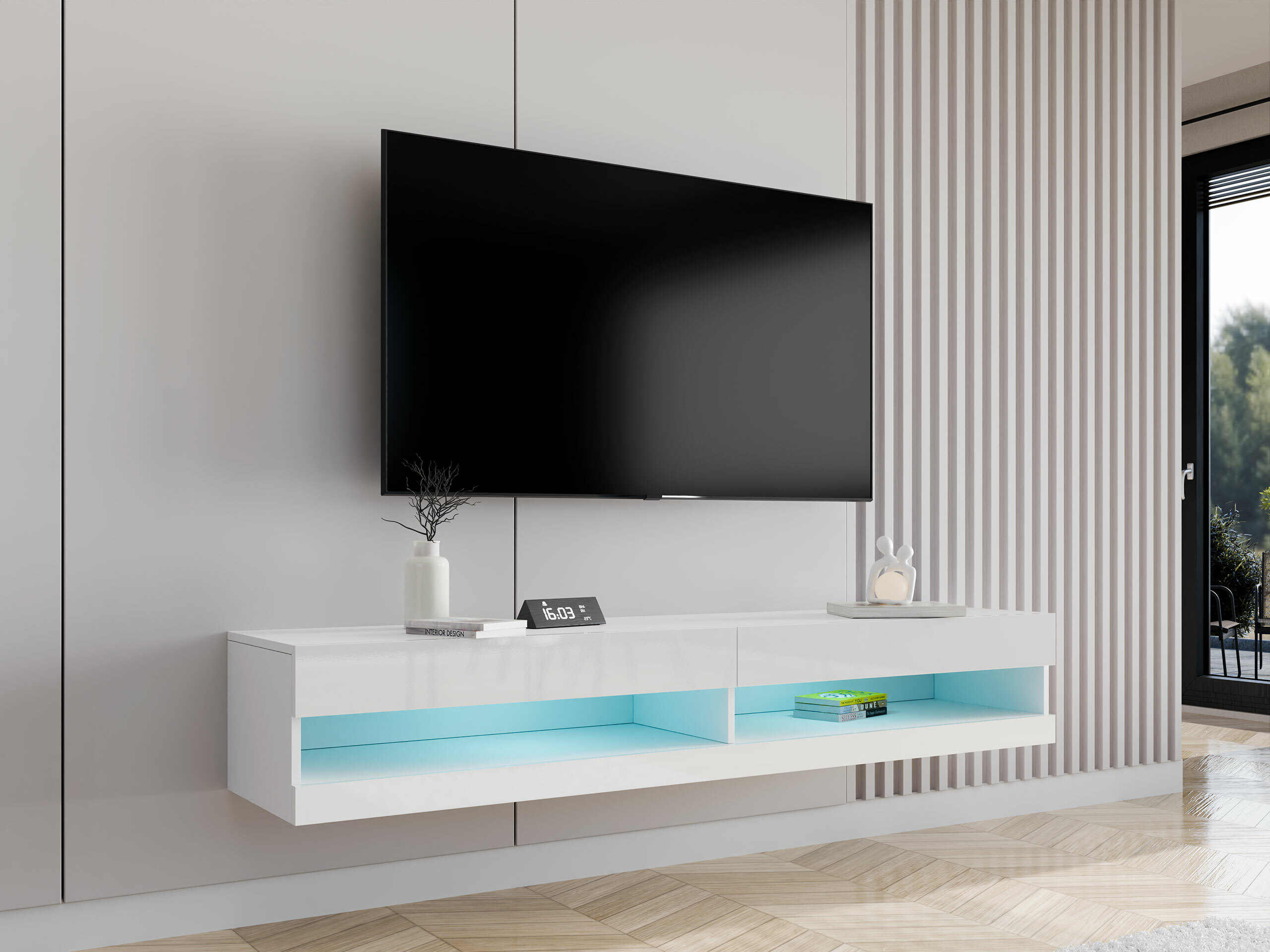 TV komoda Vilrin (Belo + Sjajno belo)