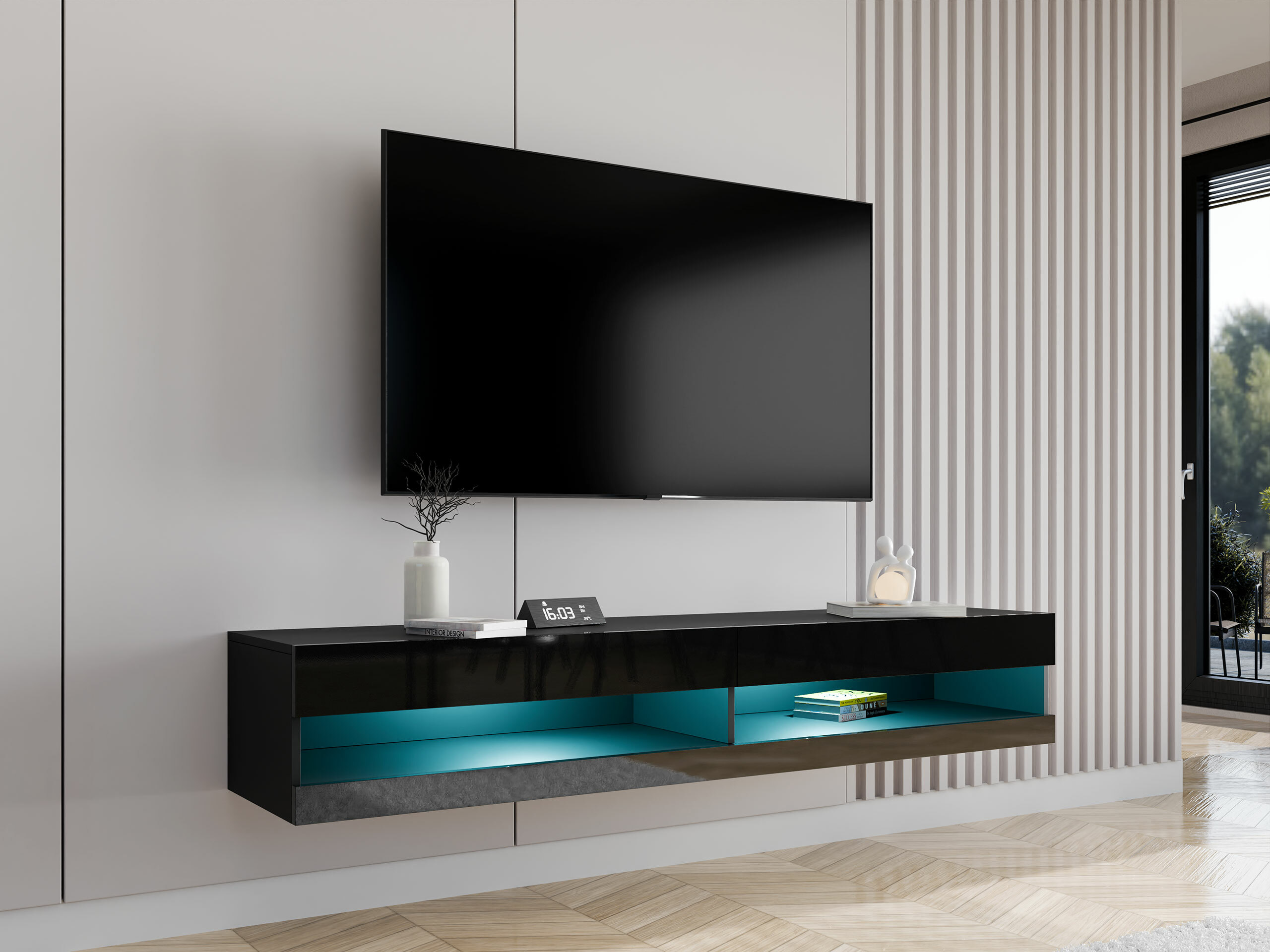 TV komoda Vilrin (Crno + Sjajno crna)
