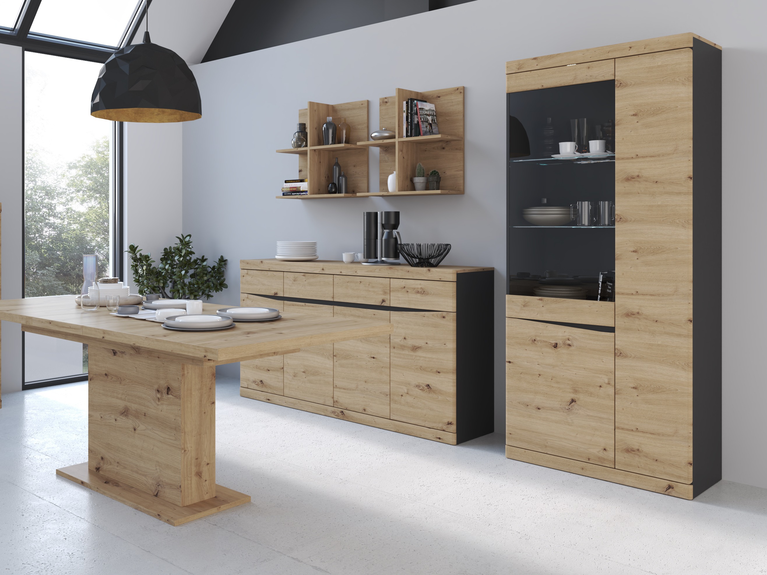 Polica Venlori 128 (Antracit + Artisan hrast)