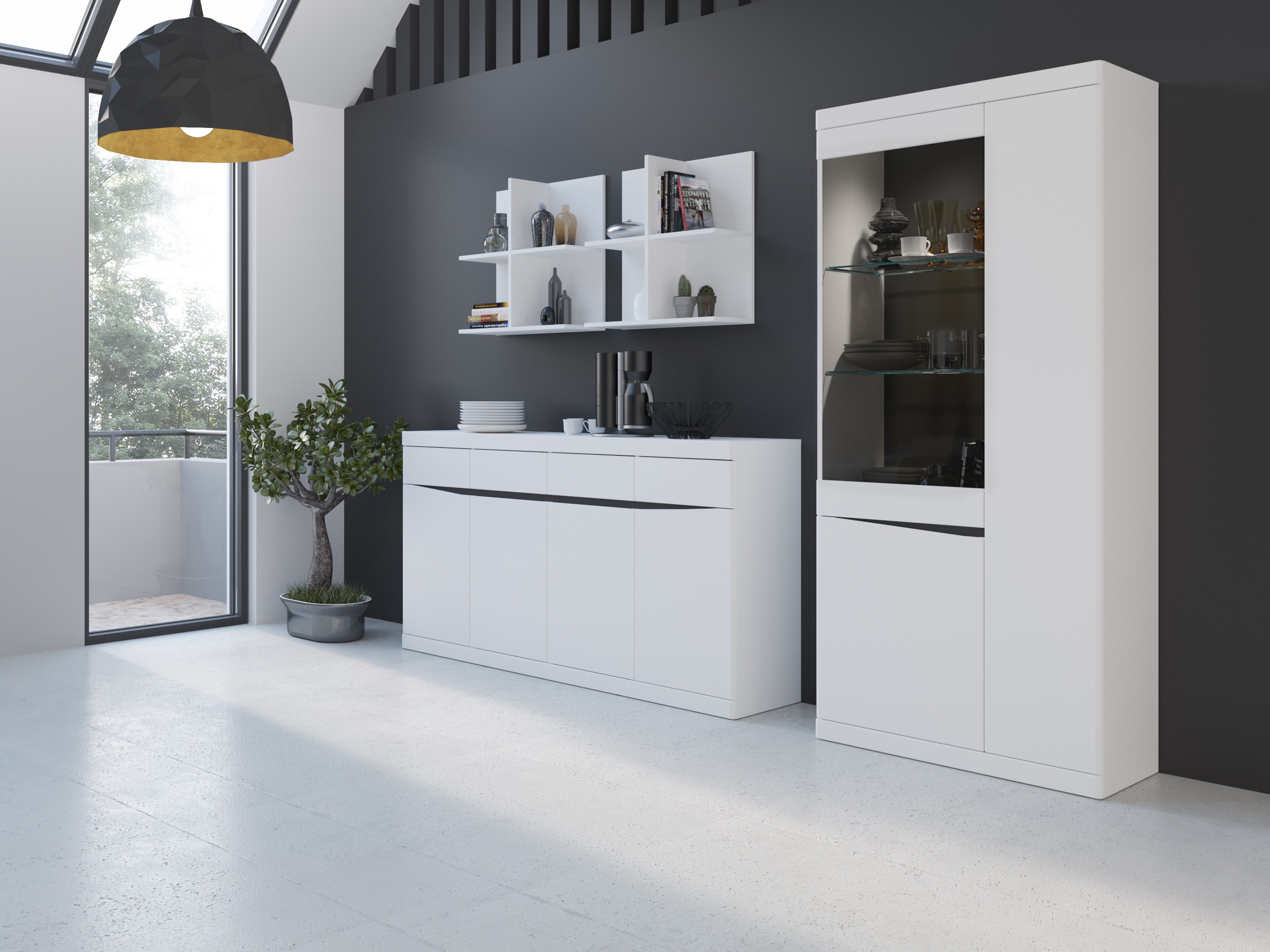 Polica Venlori 128 (Belo + Grafit)