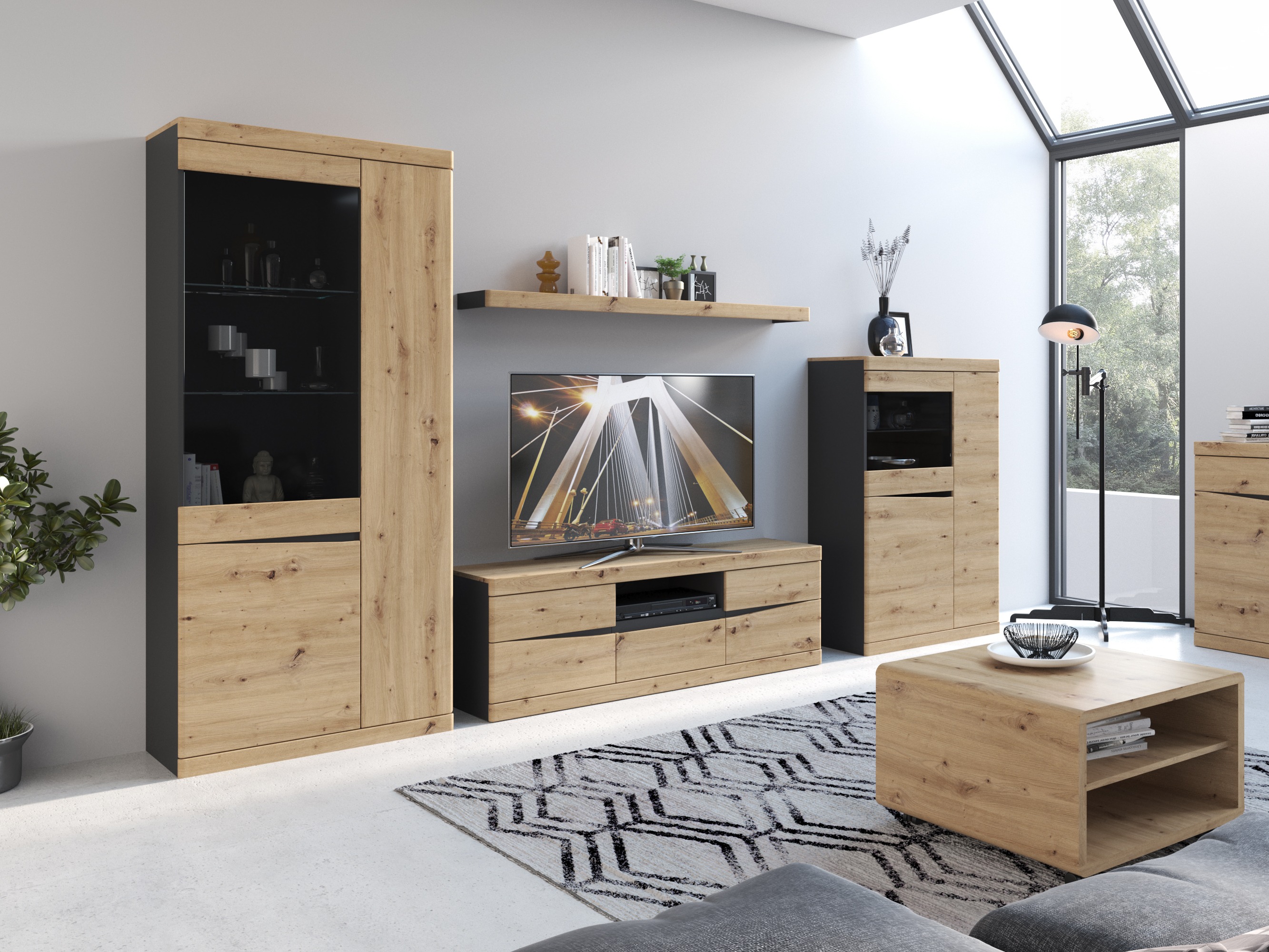 Polica Venlori 129 (Antracit + Artisan hrast)