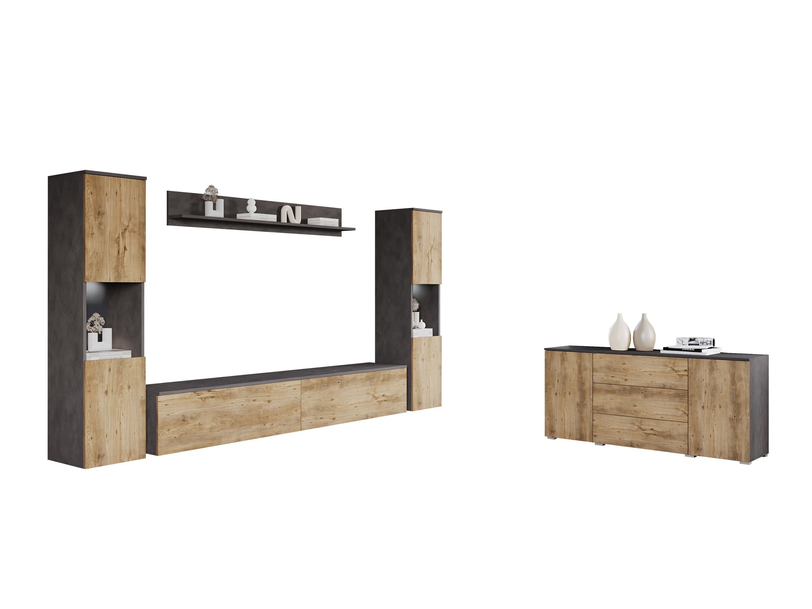 Set za dnevnu sobu Sarasota 133 (Matera siva + Kesten)