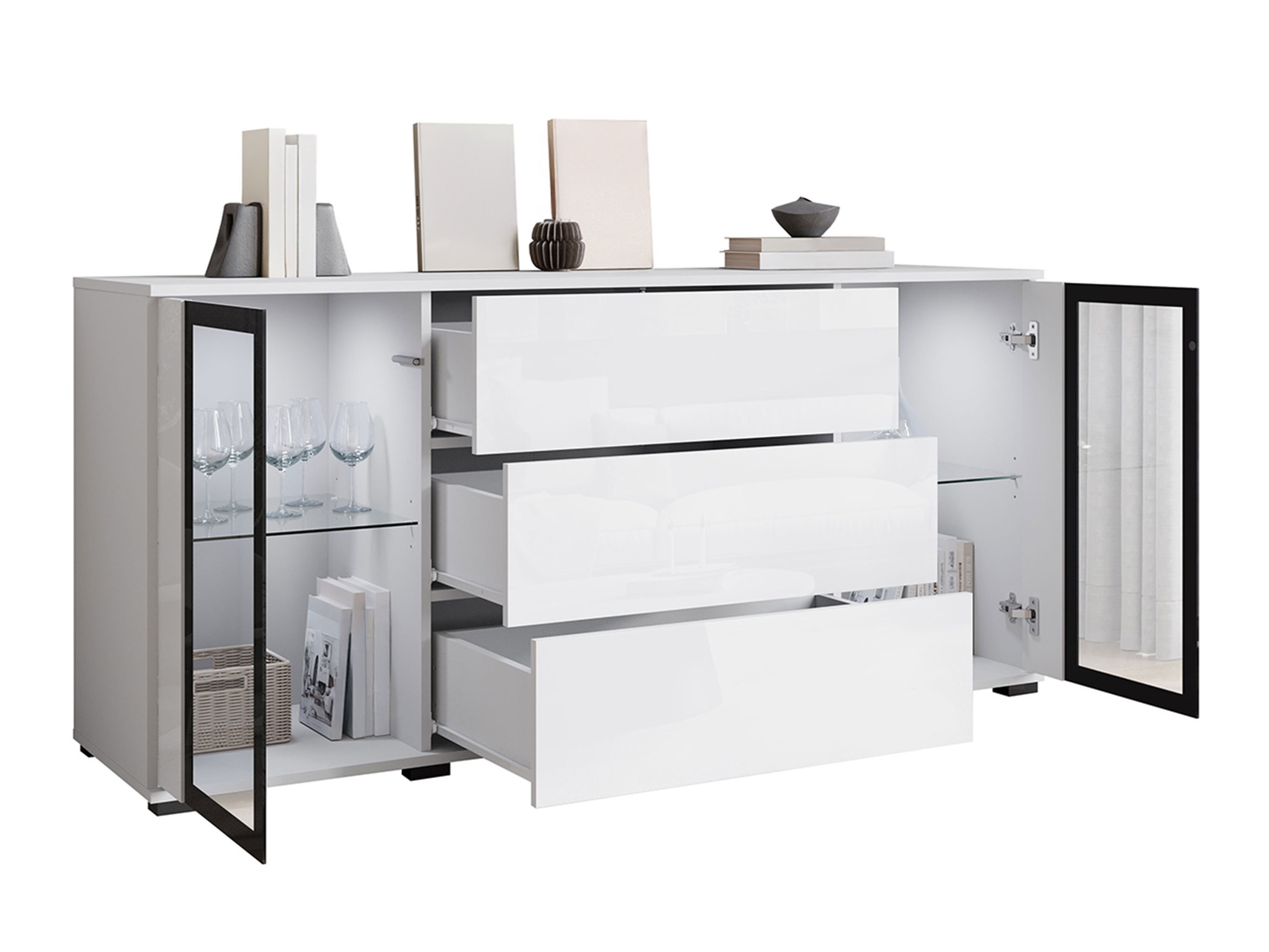 Komoda Torcame 101 (Belo + Sjajno belo)