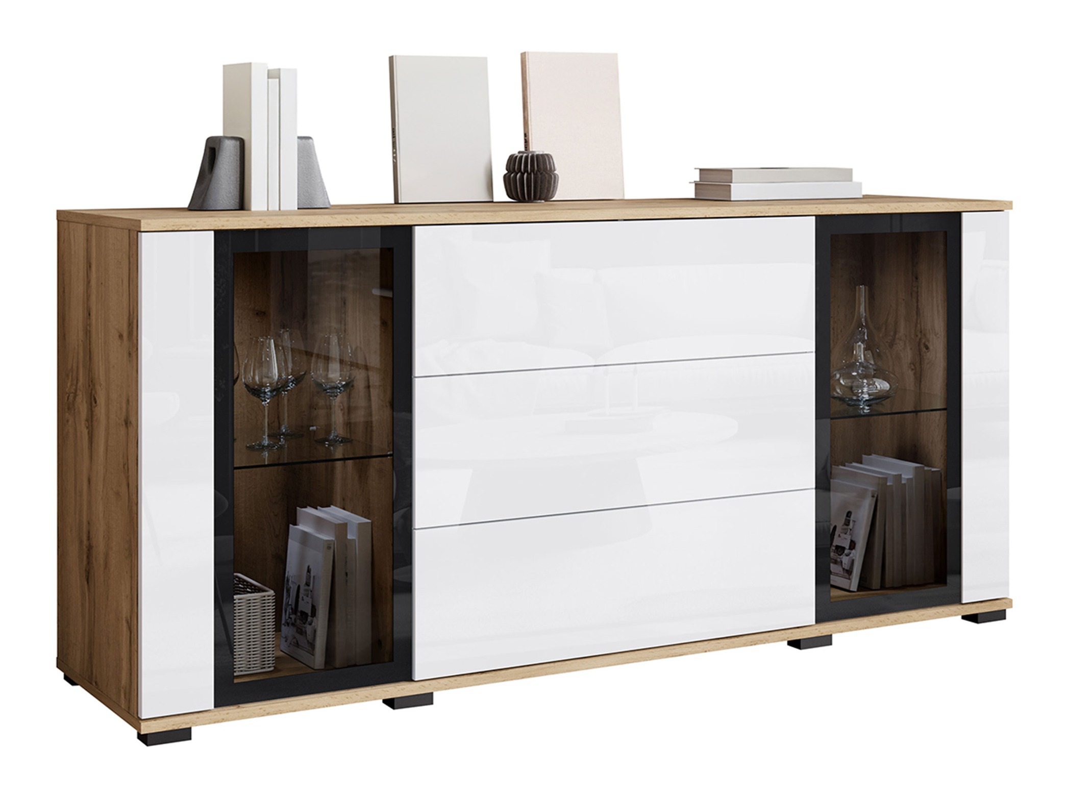 Komoda Torcame 101 (Hrast Votan + Sjajno belo)