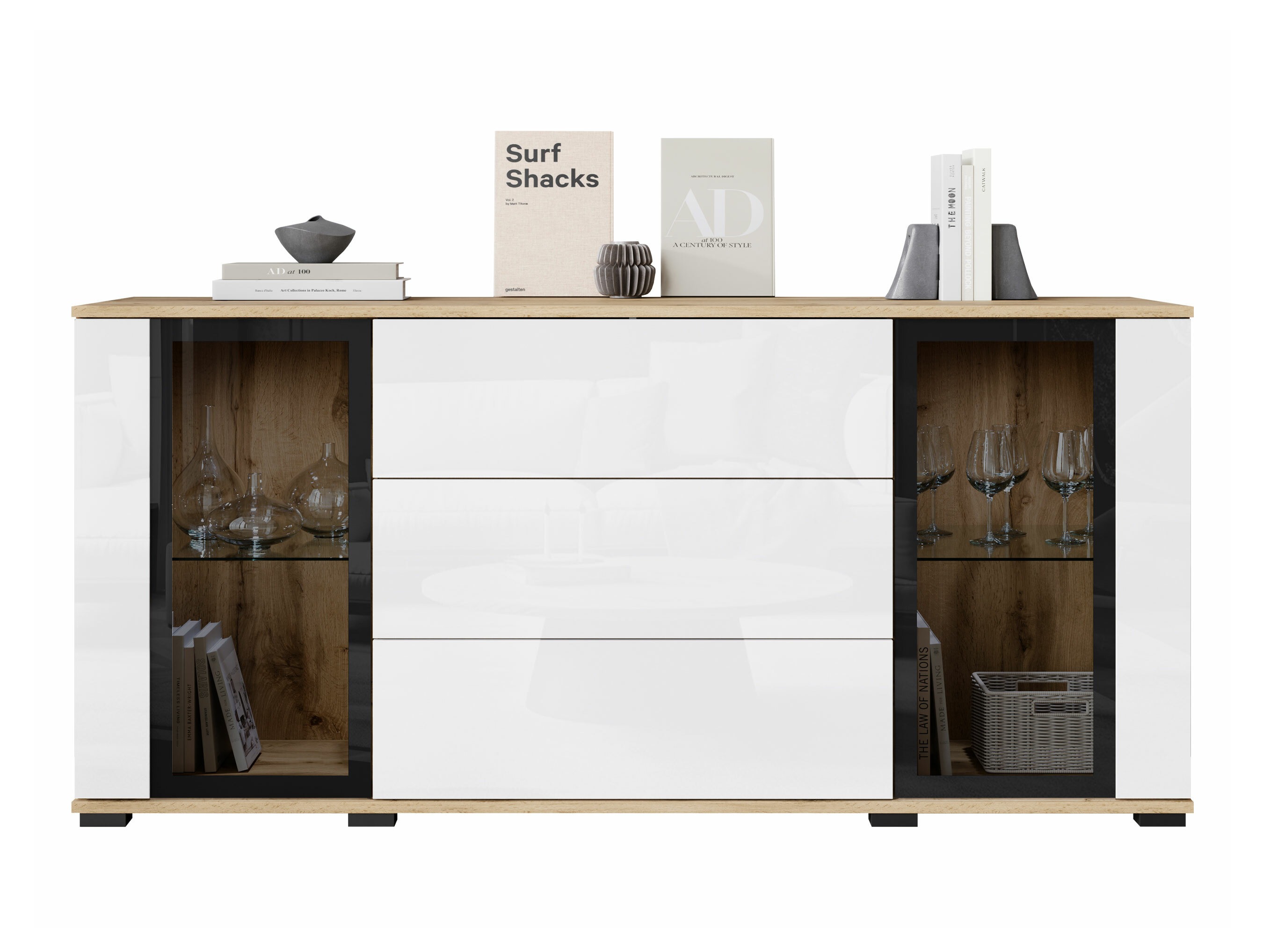 Komoda Torcame 101 (Hrast Votan + Sjajno belo)