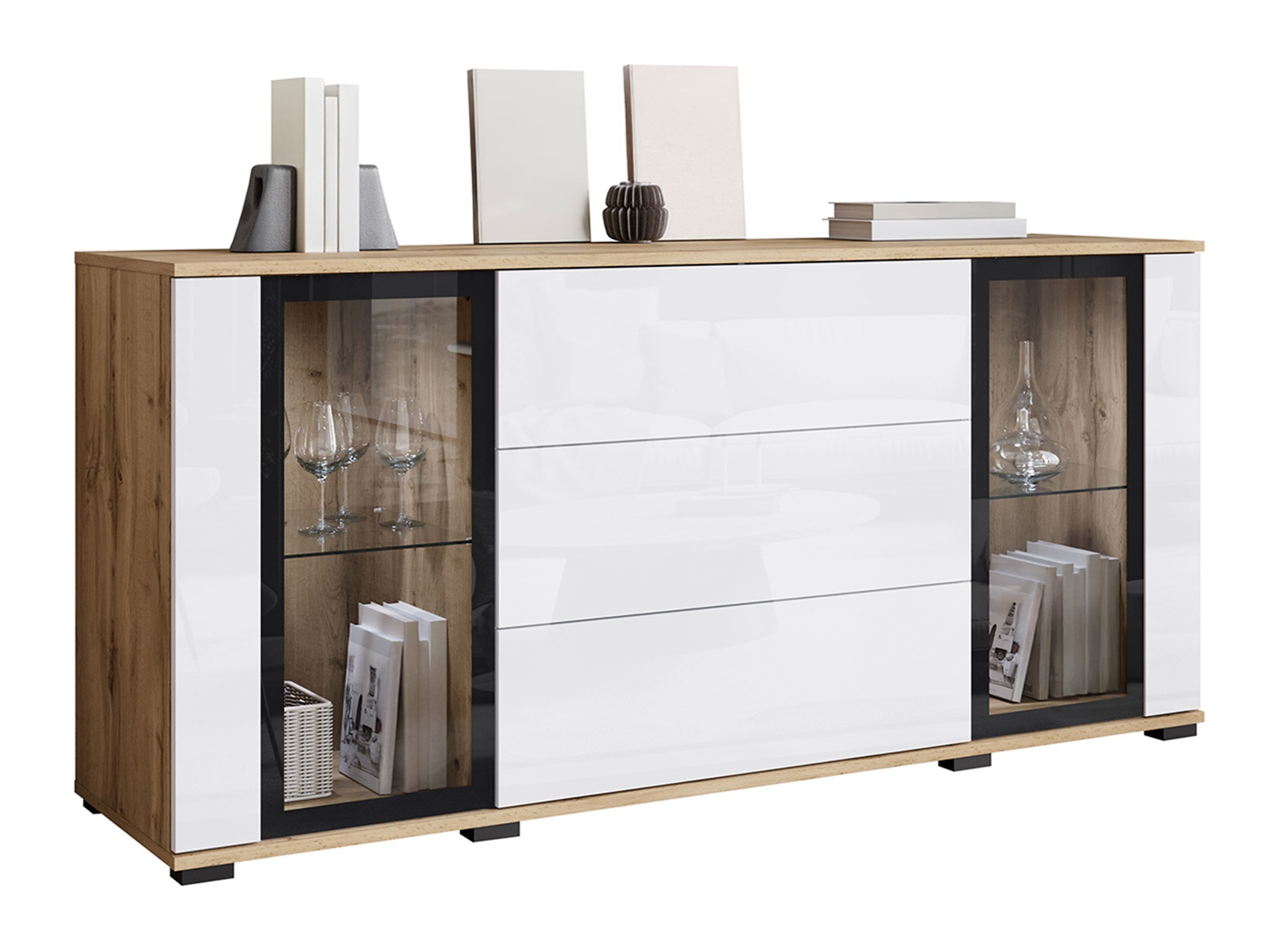 Komoda Torcame 101 (Hrast Votan + Sjajno belo)