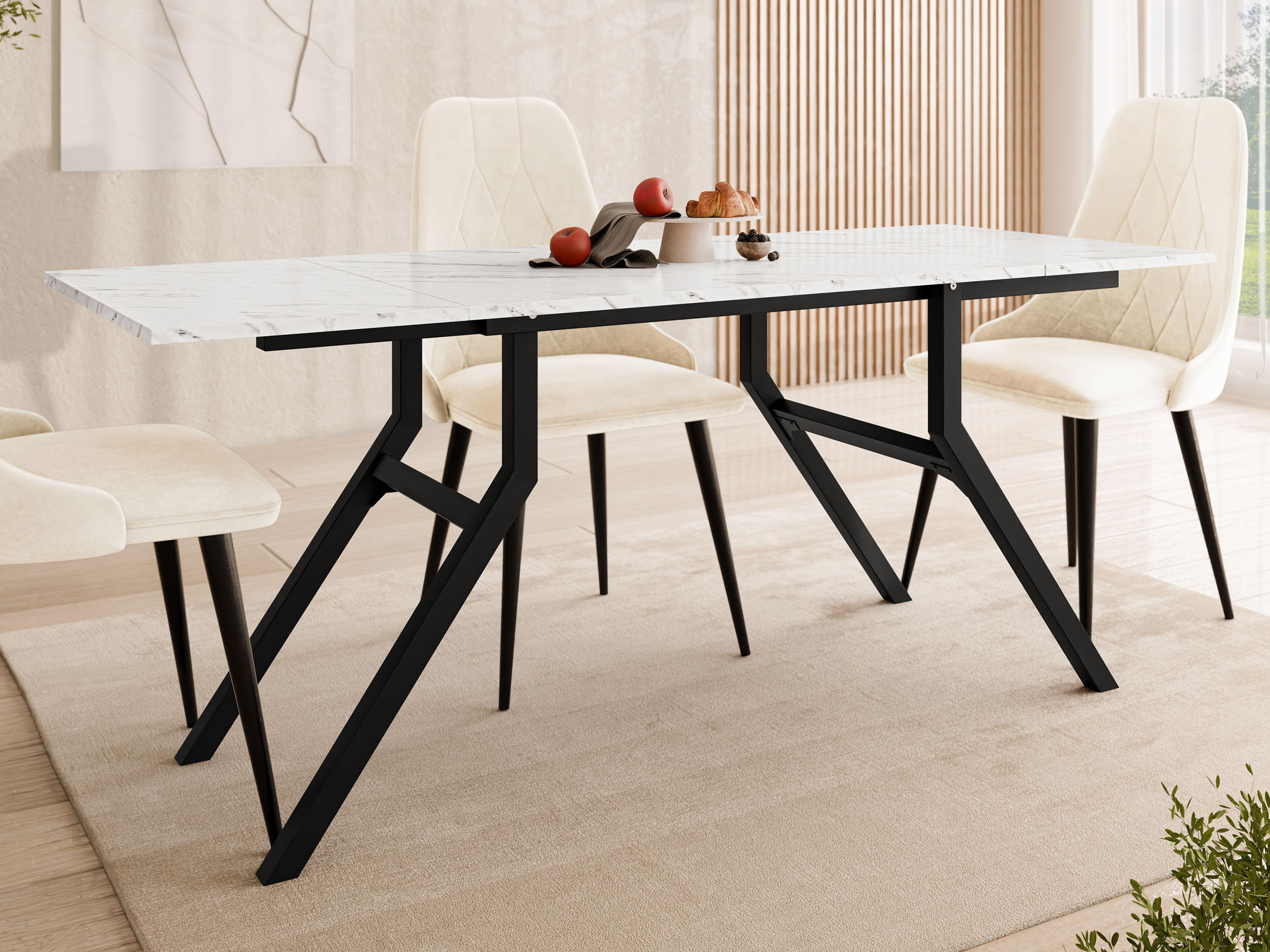 Modularni stočić za kafu Oswego 151 (Beli mermer + Crno)