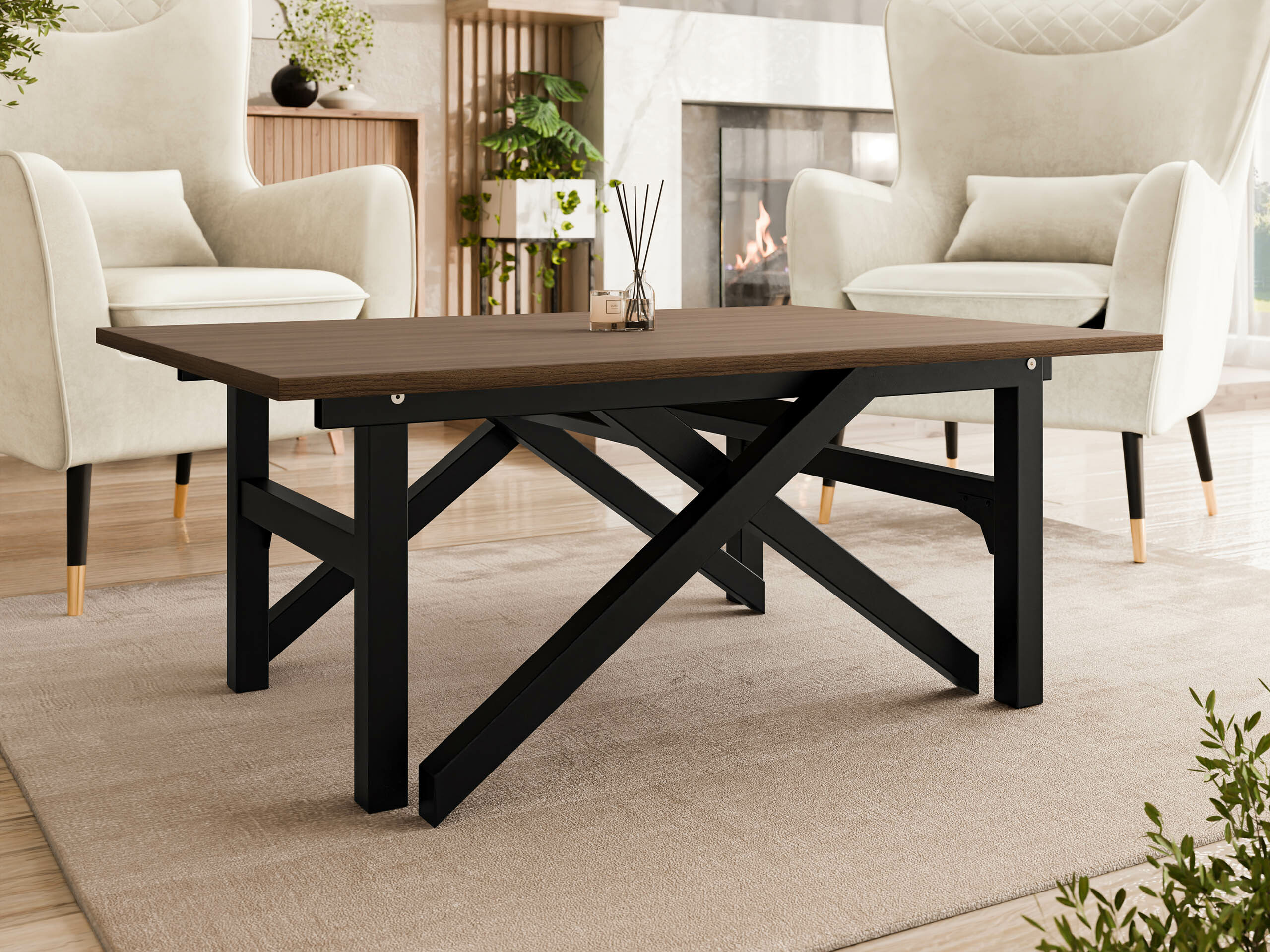 Modularni stočić za kafu Oswego 151 (Orah + Crno)