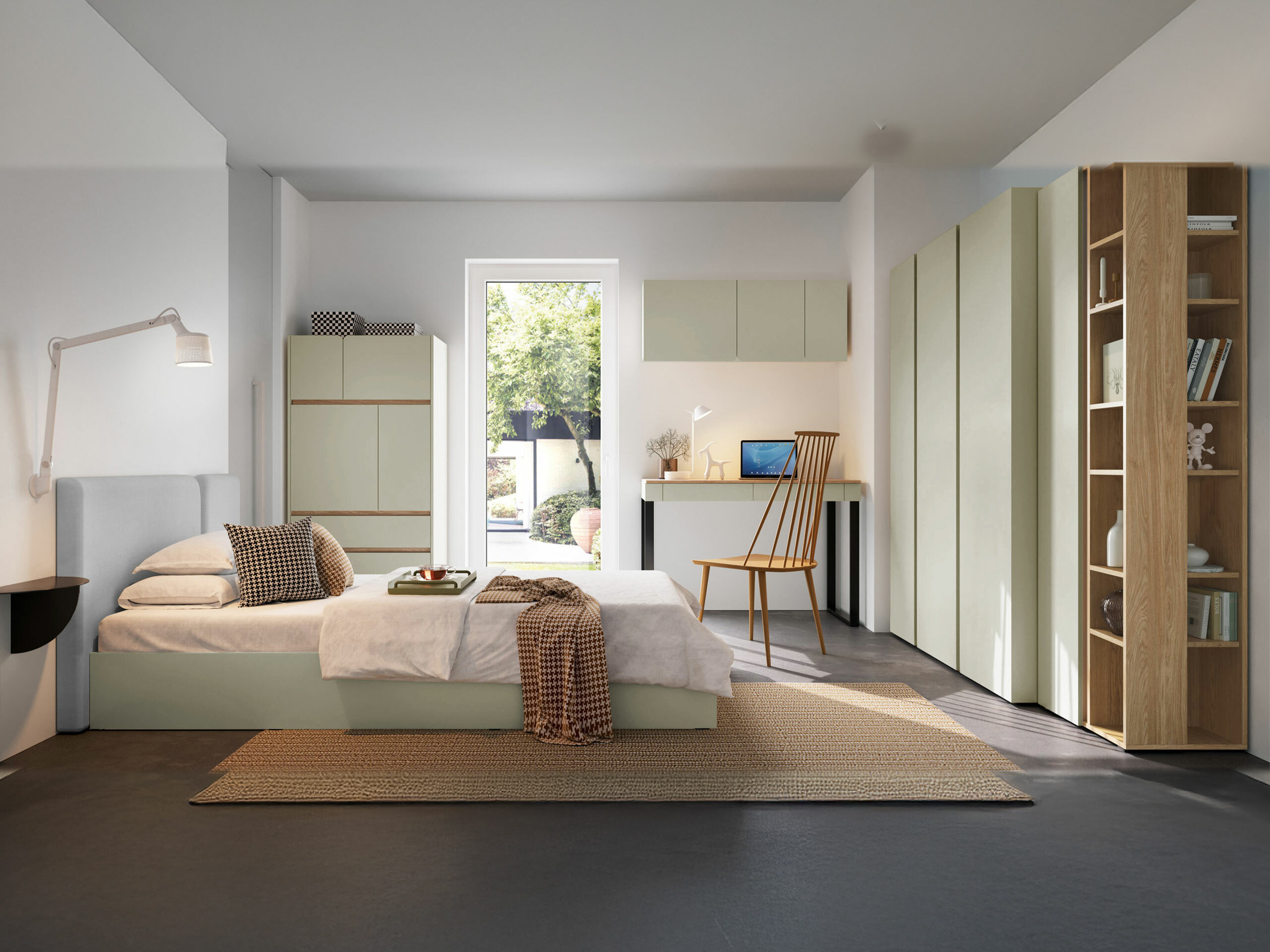 Polica Fiosono 104 (Prašnjavo zelena + Hrast)