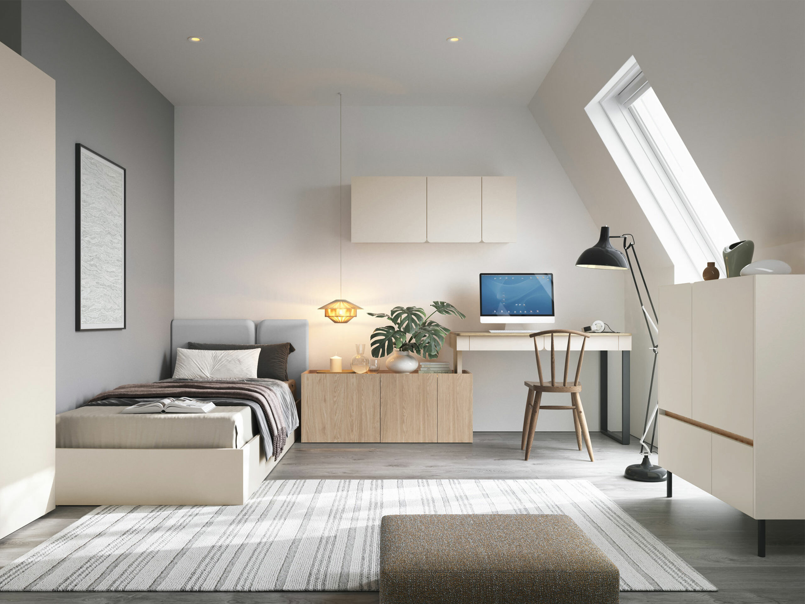 Ugaoni kancelarijski sto Fiosono 110 (Bež + Svetli javor)