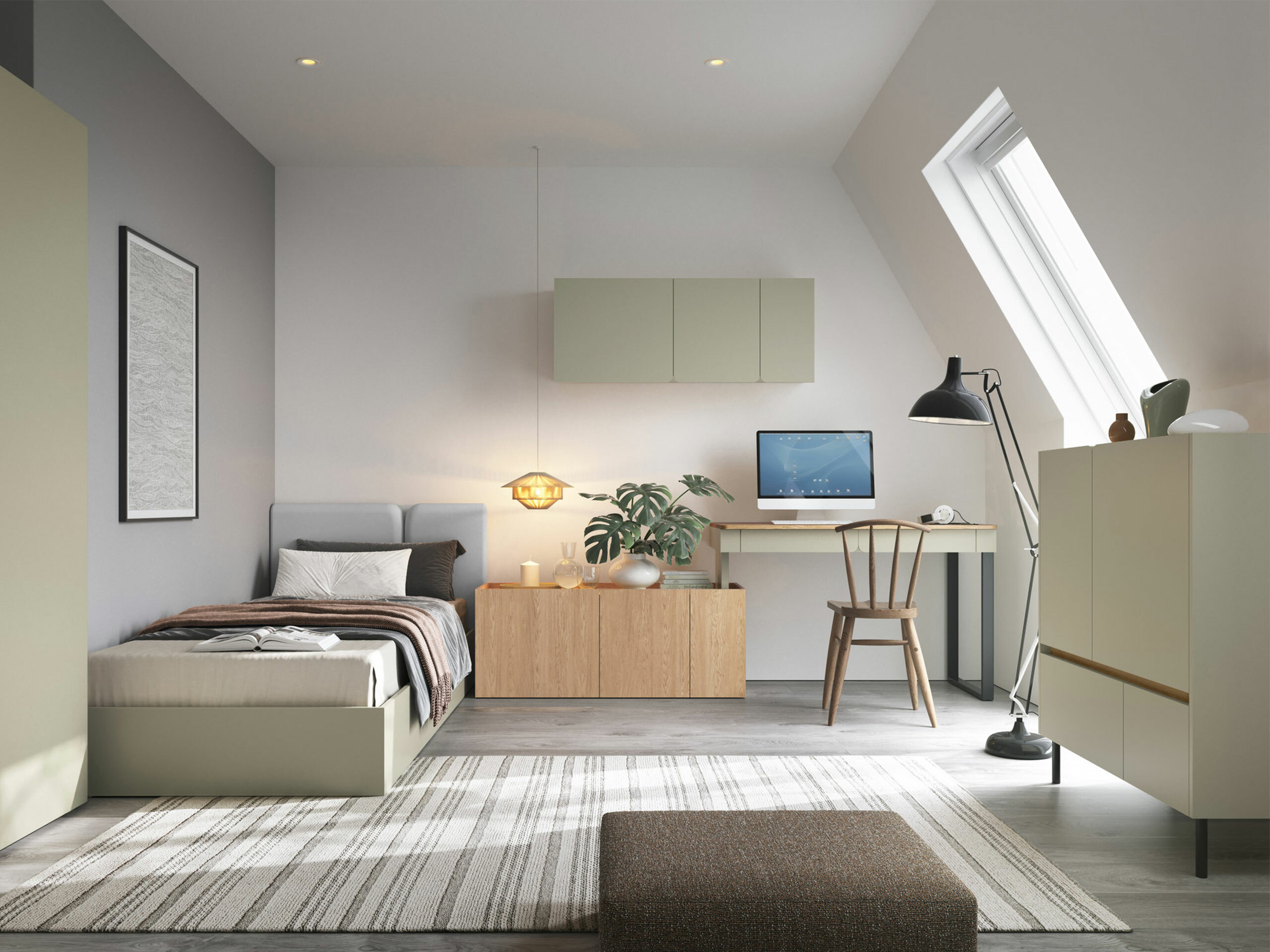 Zidni ormarić Fiosono 111 (Prašnjavo zelena + Hrast)