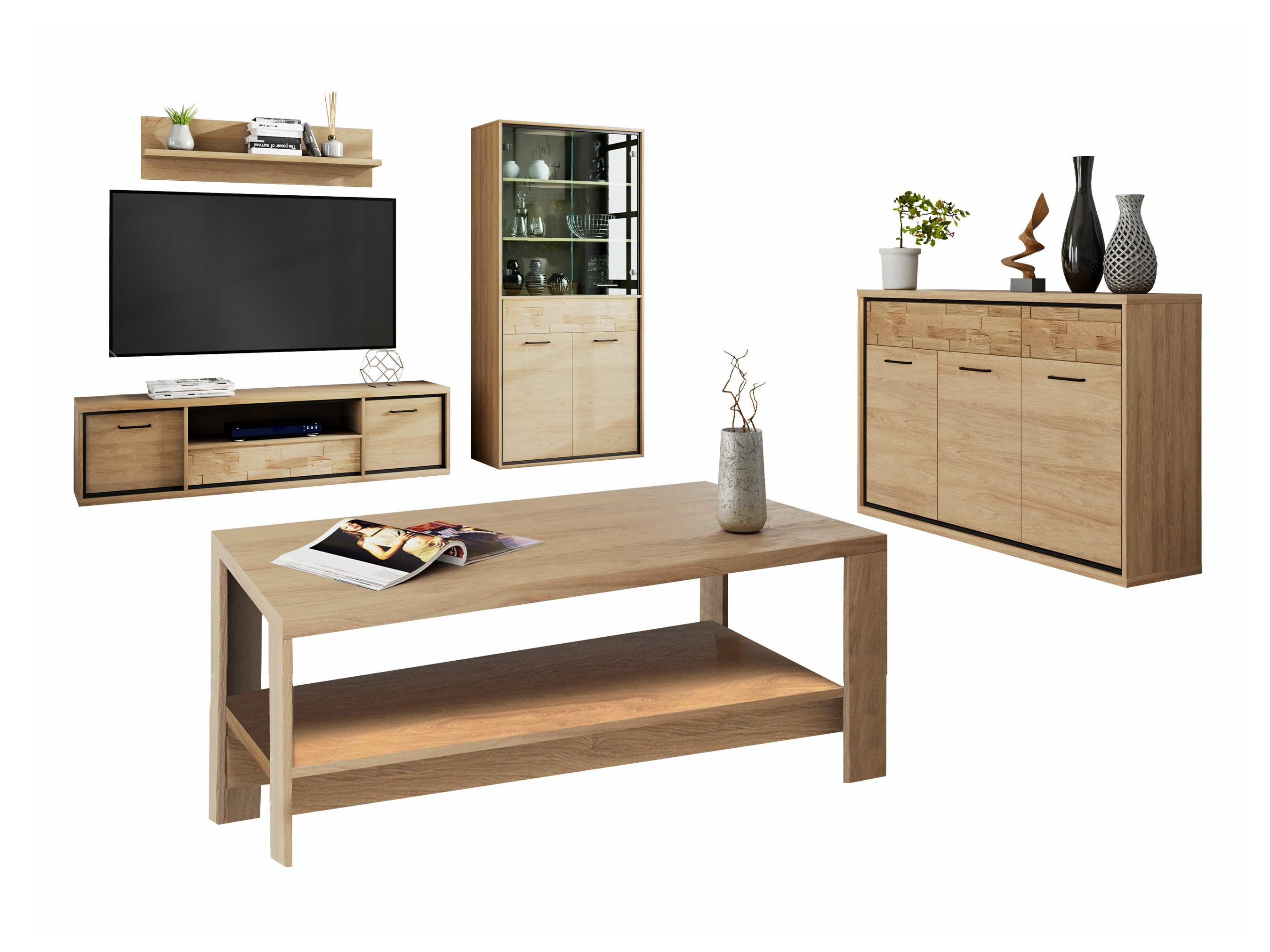 Set za dnevnu sobu Etrmoni 118 (Svetlo drvo + Hrast)