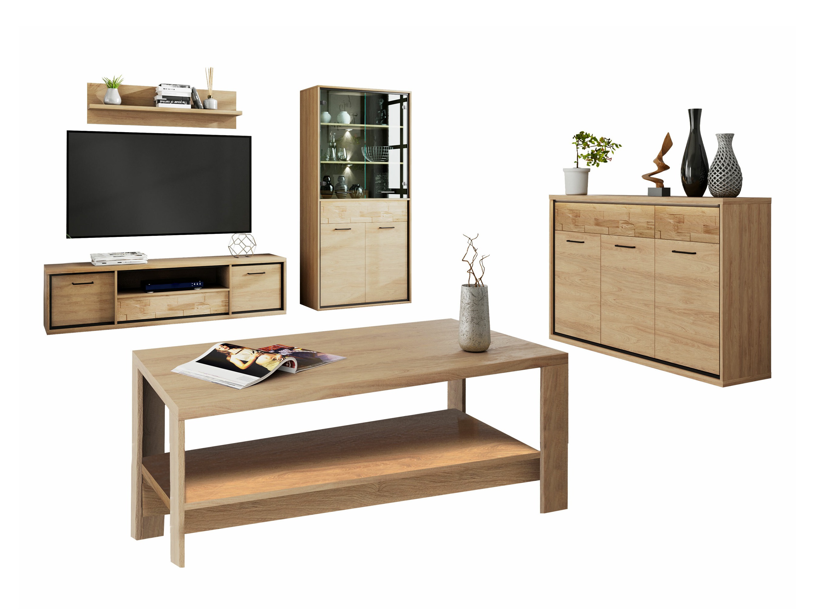 Set za dnevnu sobu Etrmoni 118 (Svetlo drvo + Hrast)