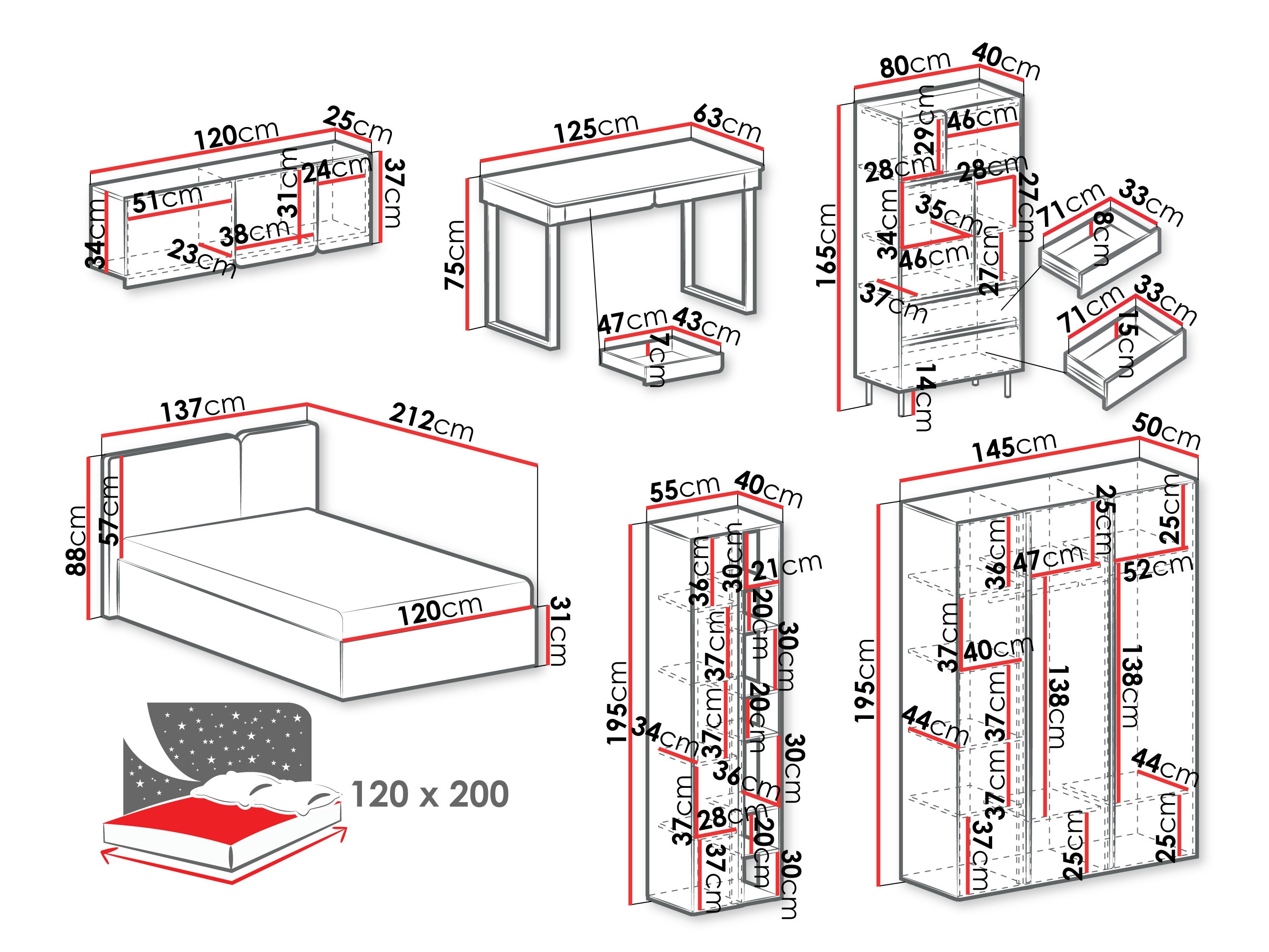 Set spavaća soba Fiosono 113 (Prašnjavo zelena + Hrast)
