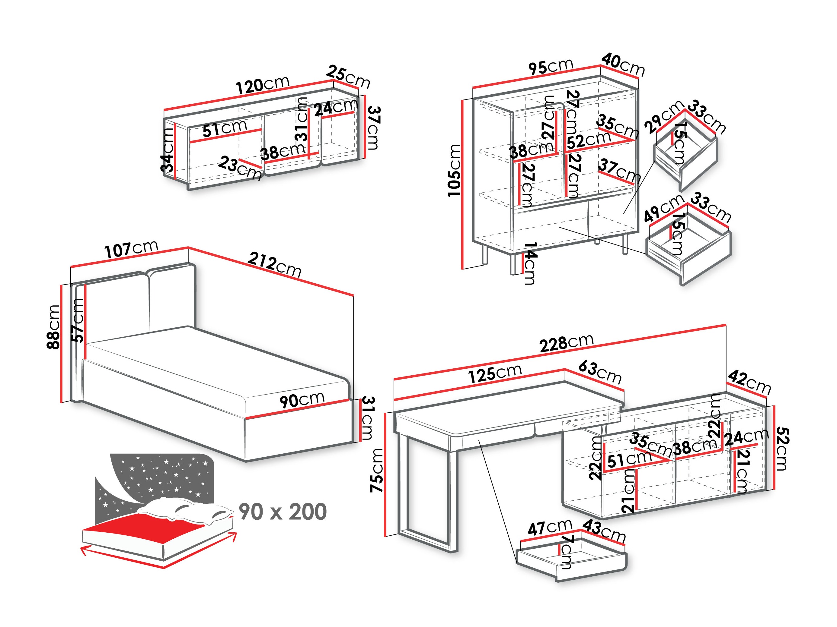 Set nameštaja Fiosono 115 (Bež + Hrast)