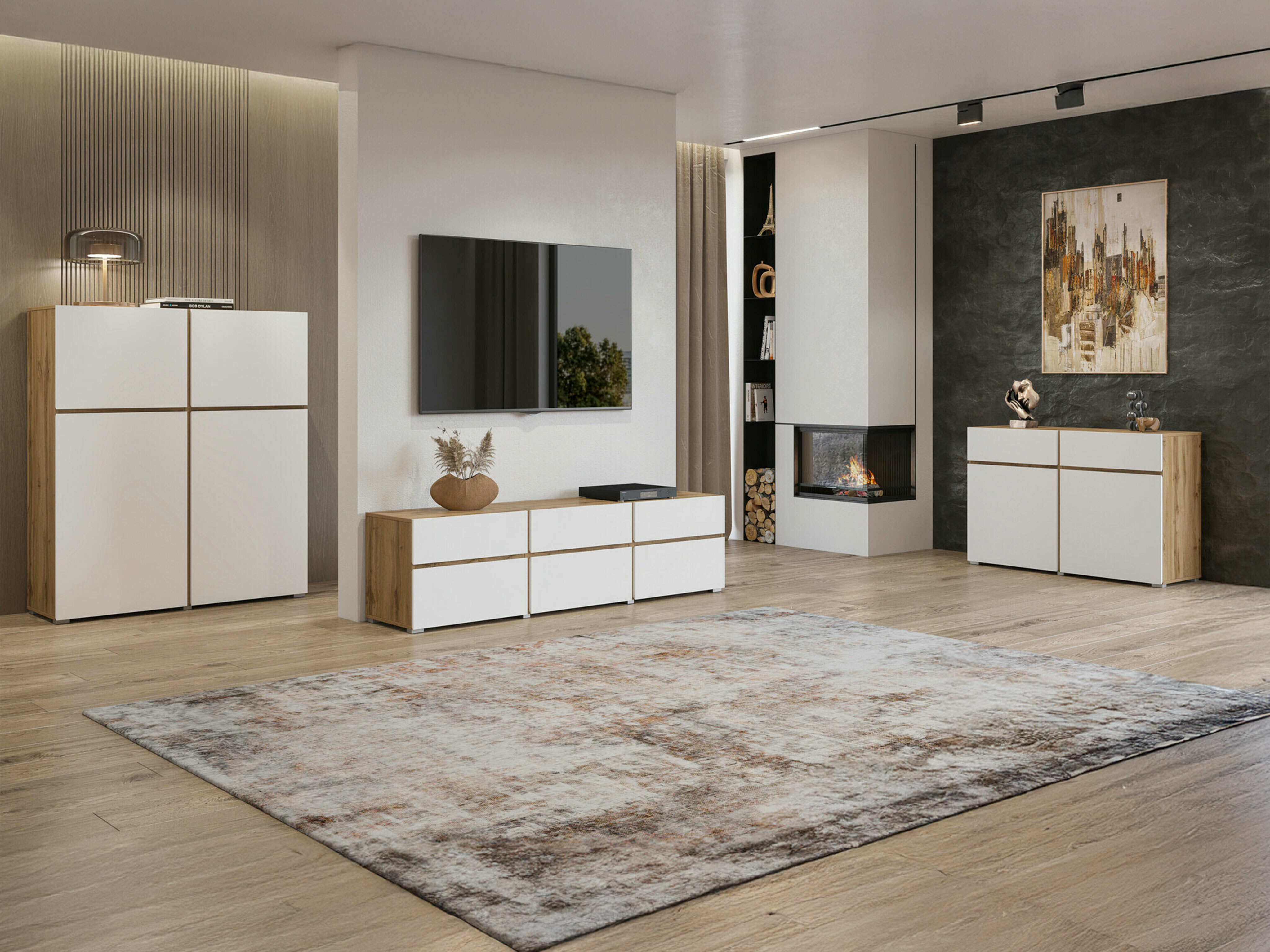 TV komoda Alfere 102 (Hrast Votan + Belo)