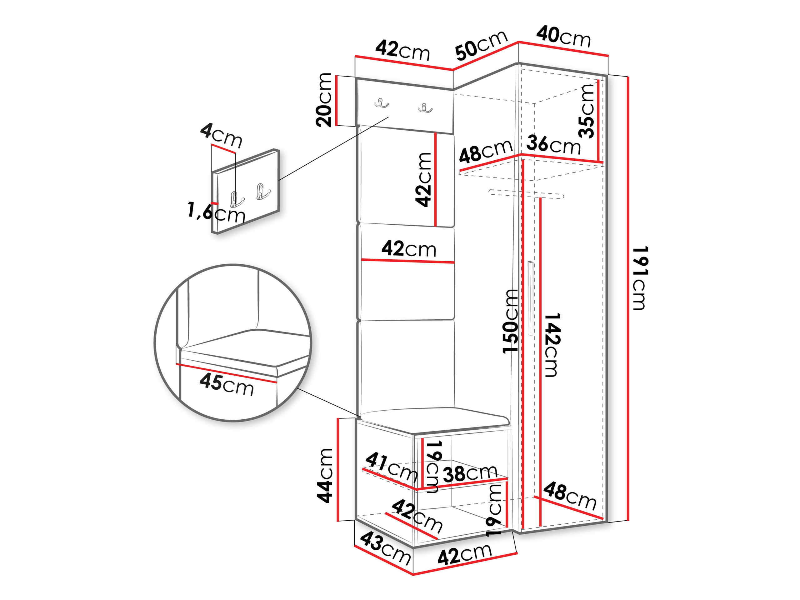Set za hodnik Hartford 524 (Belo)