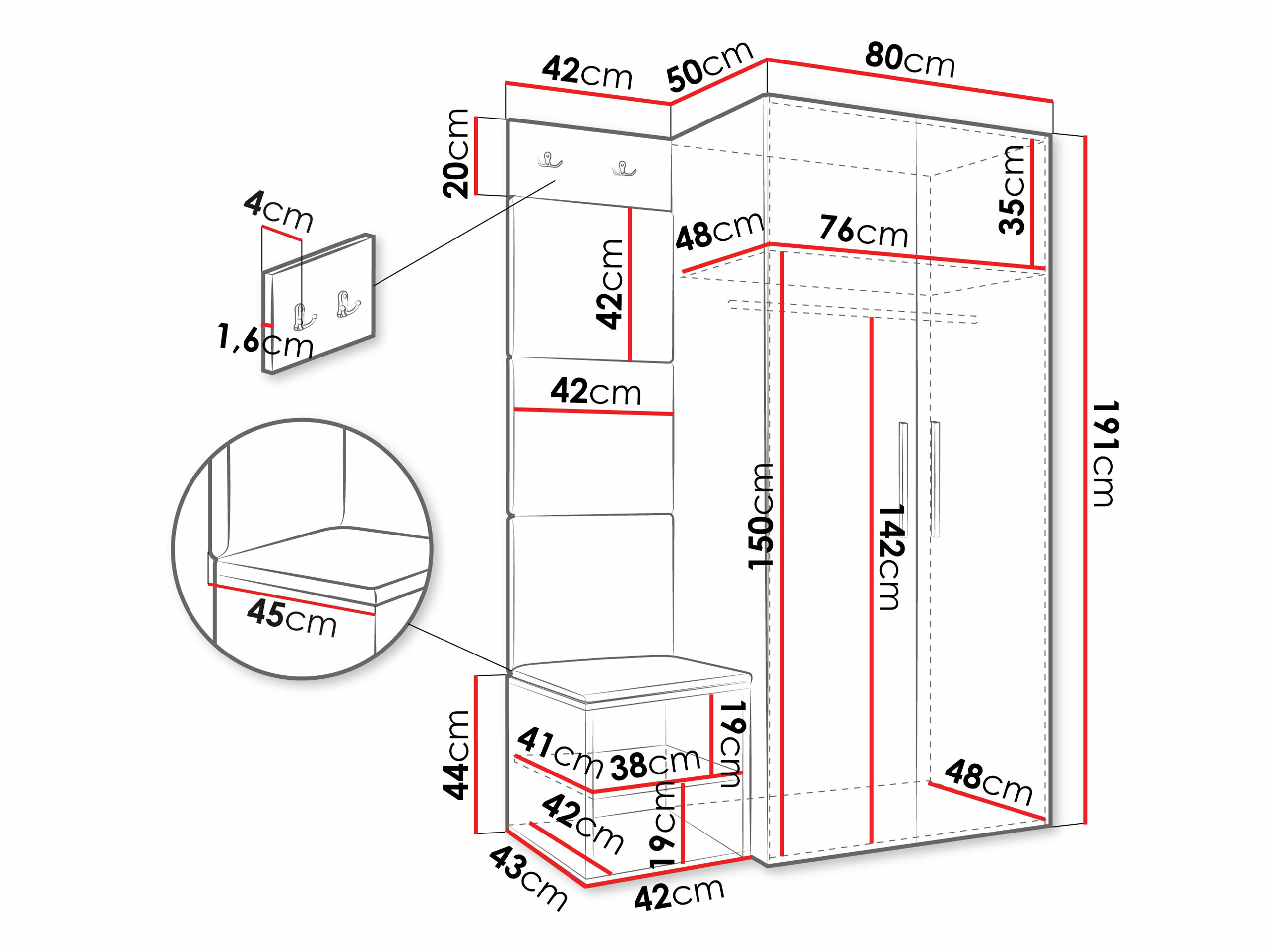 Set za hodnik Hartford 523 (Belo)