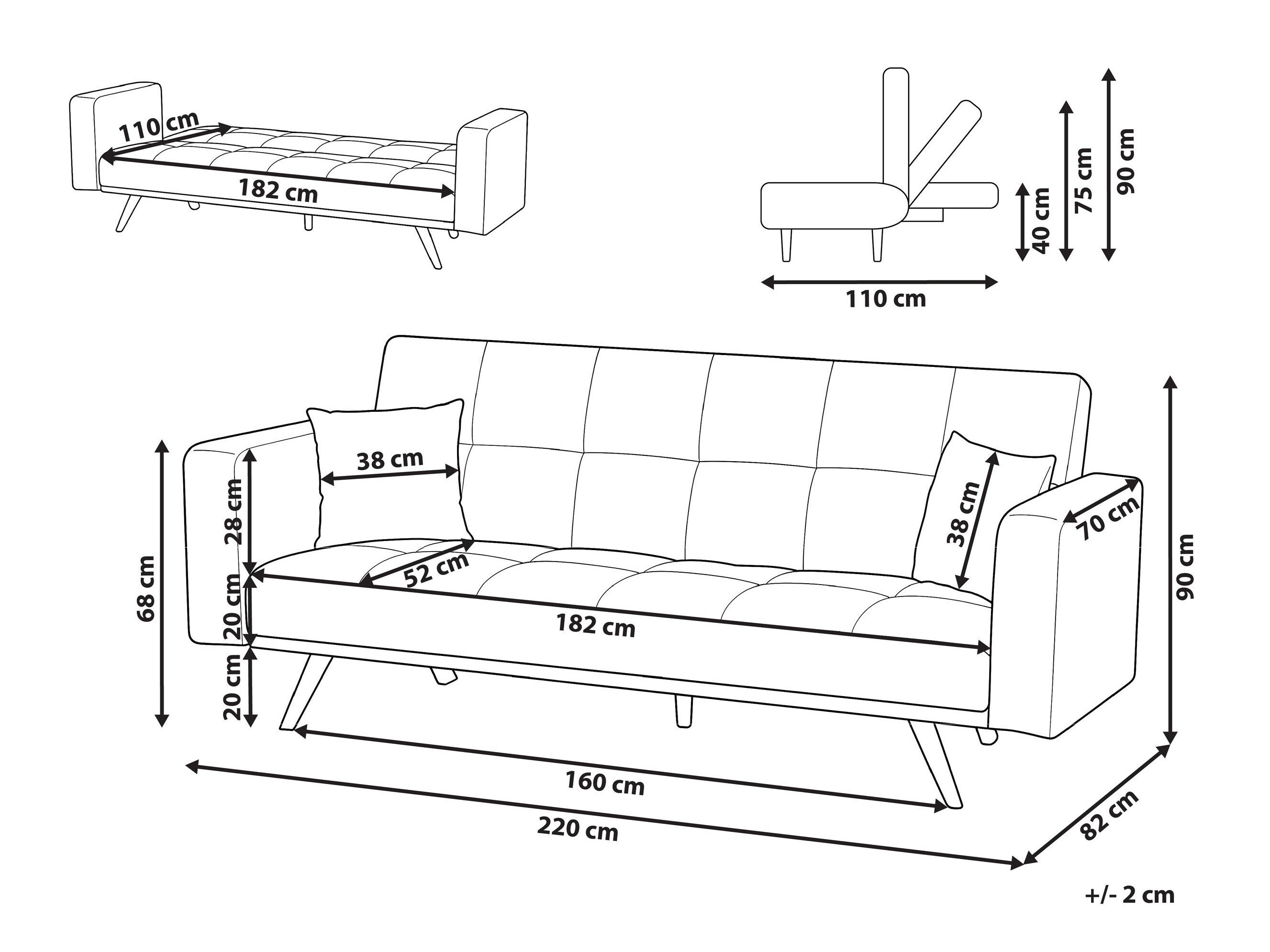 Sofa na razvlačenje Berwyn 3123 (Crno)