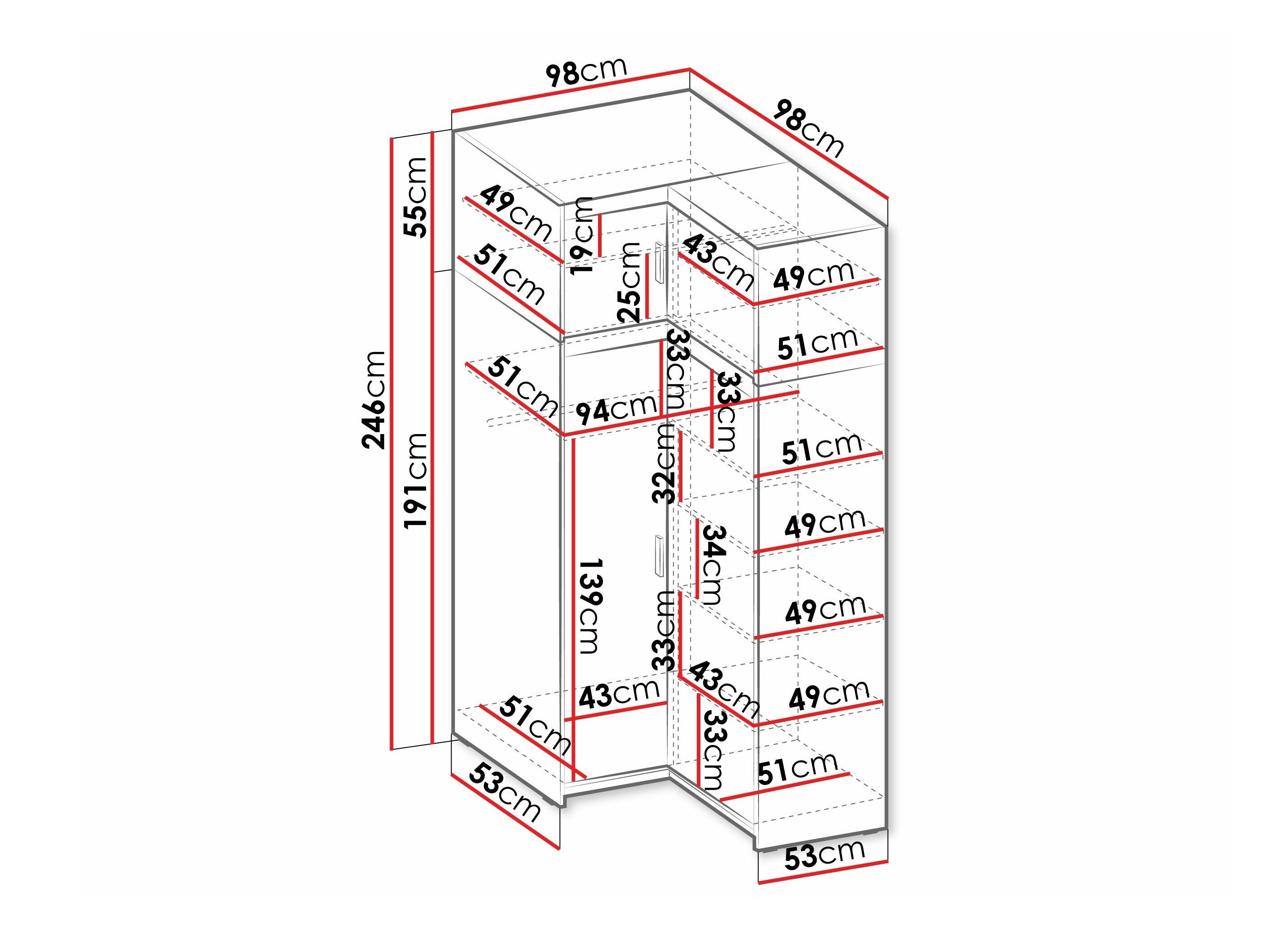 Ugaoni ormar Novduni 121 (Belo)