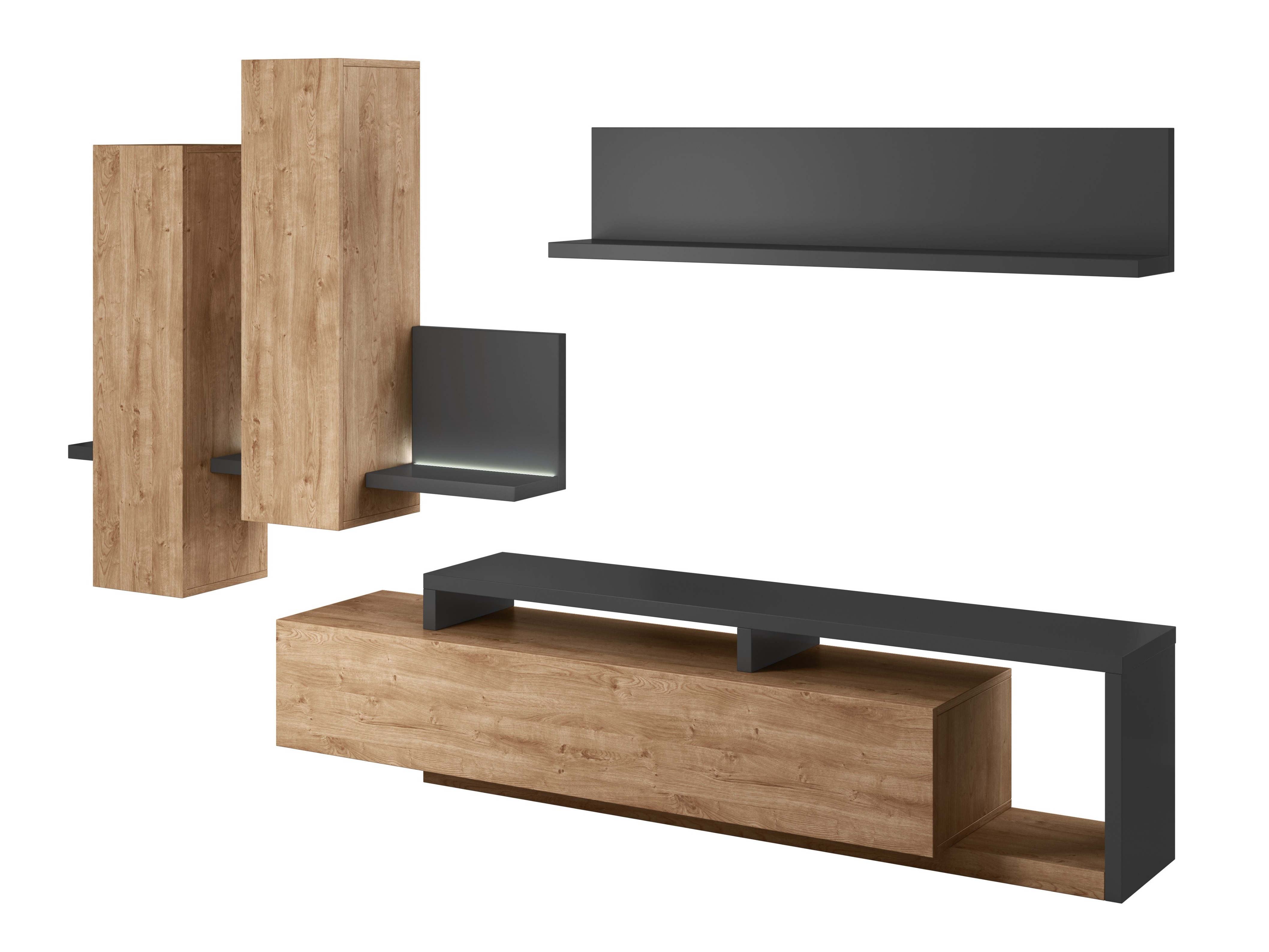 Set za dnevnu sobu Lutiva 100 (Antracit + Ribbec hrast)