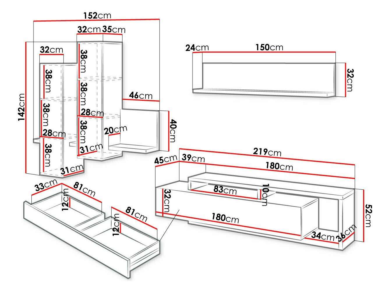 Set za dnevnu sobu Lutiva 100 (Belo + Beton)