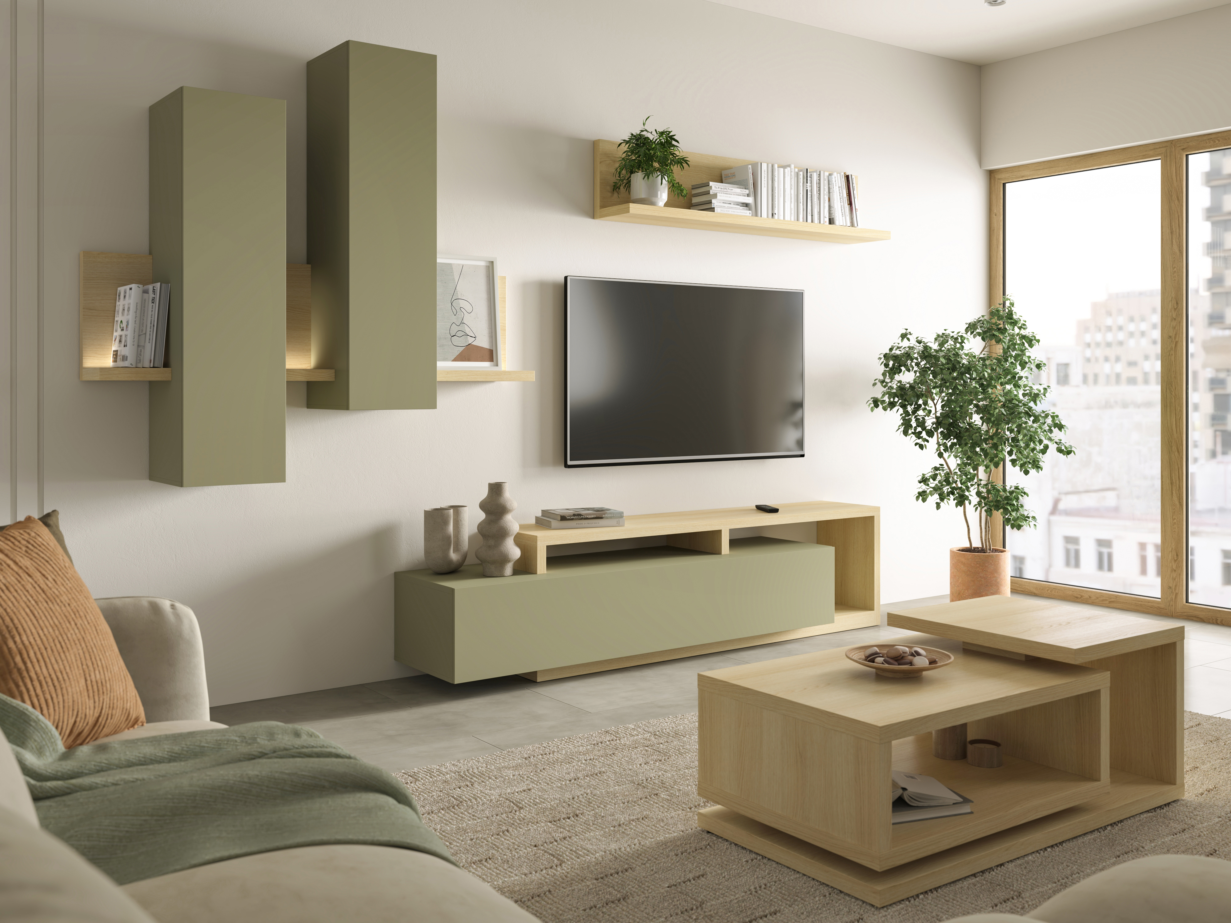TV komoda Lutiva 103 (Eukaliptus + Hrast)