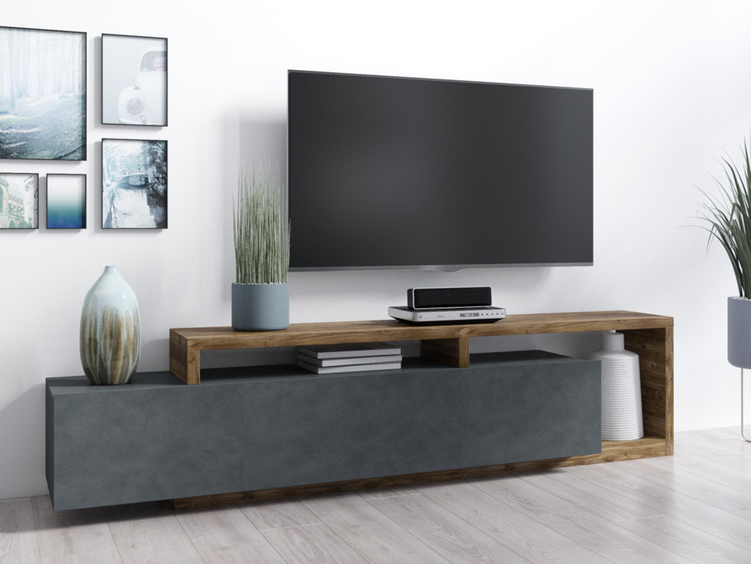 TV komoda Lutiva 103 (Matera siva + Tamna smrča)