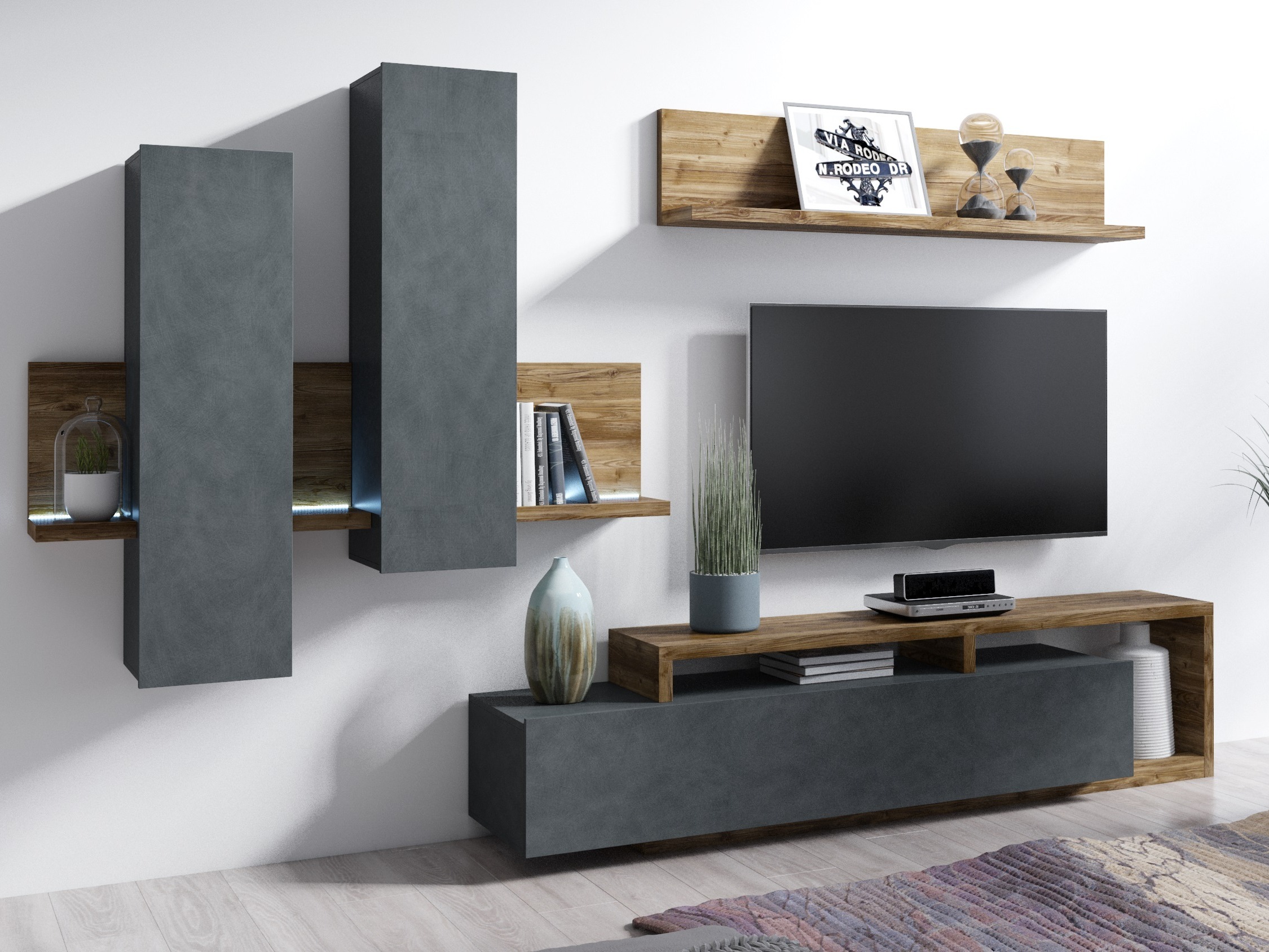 TV komoda Lutiva 103 (Matera siva + Tamna smrča)