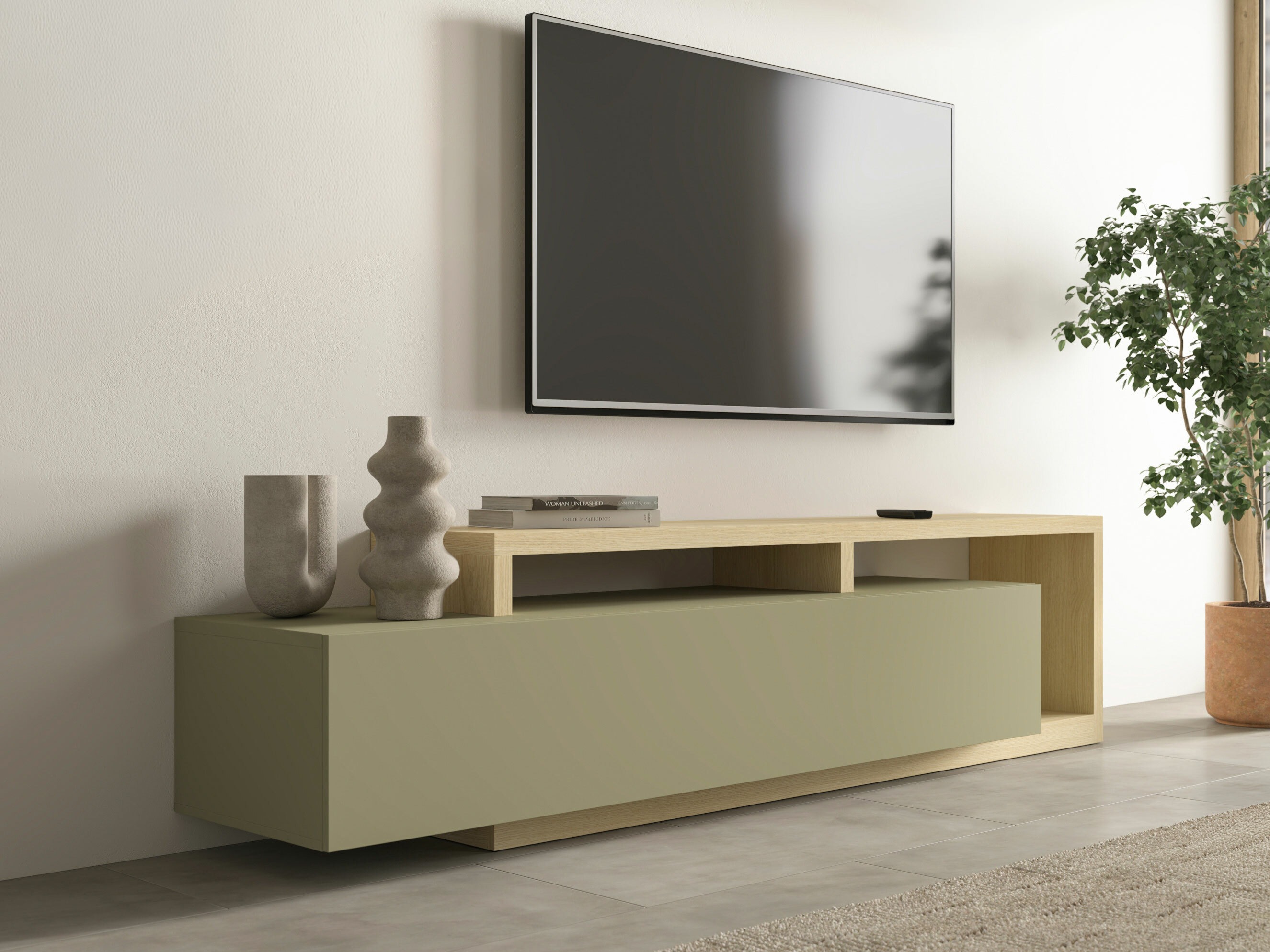 TV komoda Lutiva 103 (Eukaliptus + Hrast)