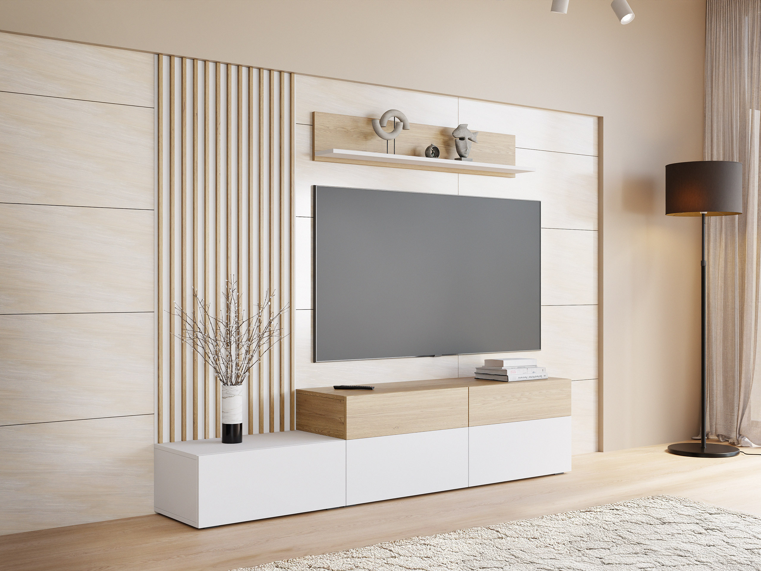 Set za dnevnu sobu Comfivo Munium I (Belo + Hrast)