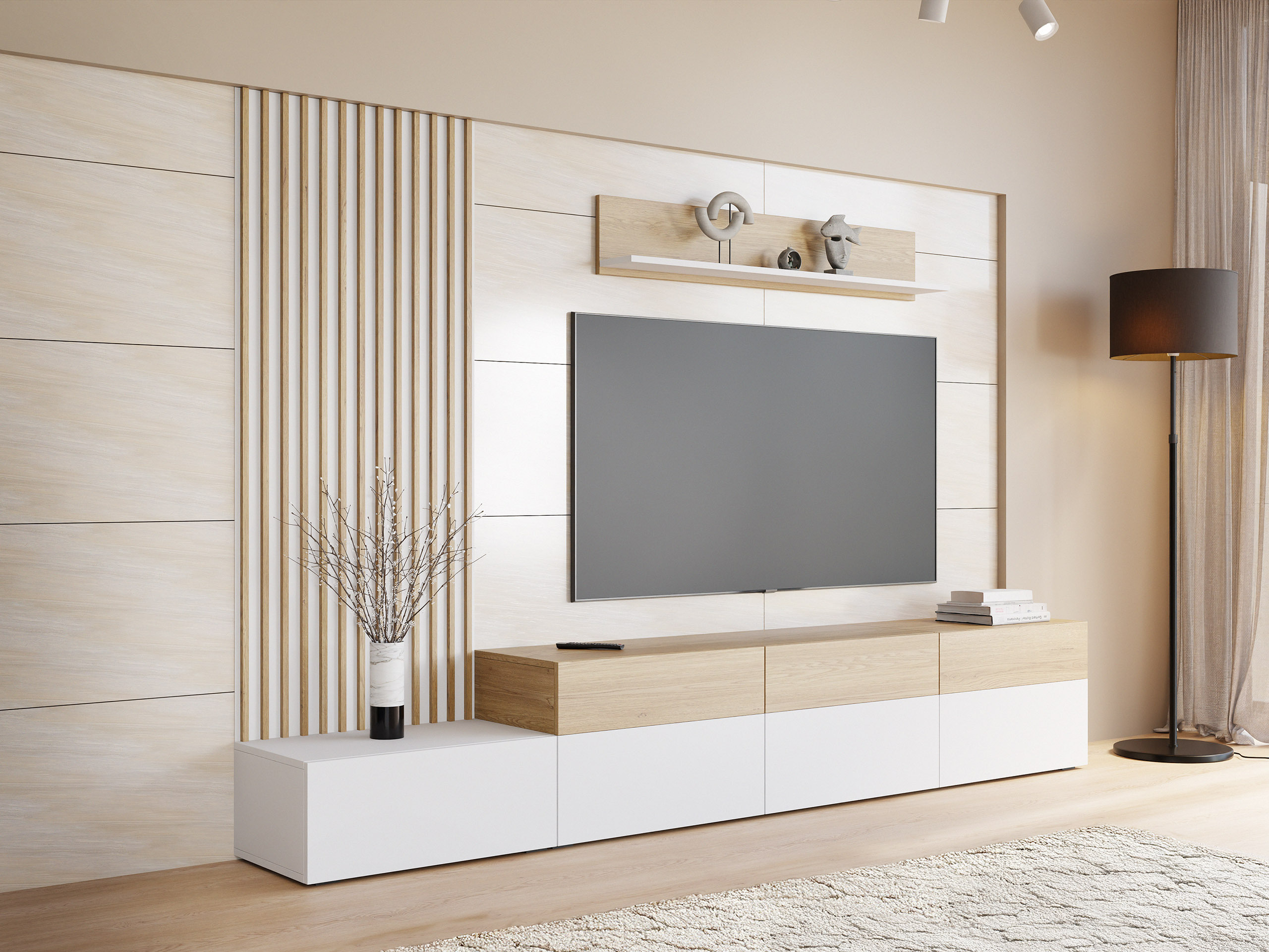 Set za dnevnu sobu Comfivo Munium II (Belo + Hrast)