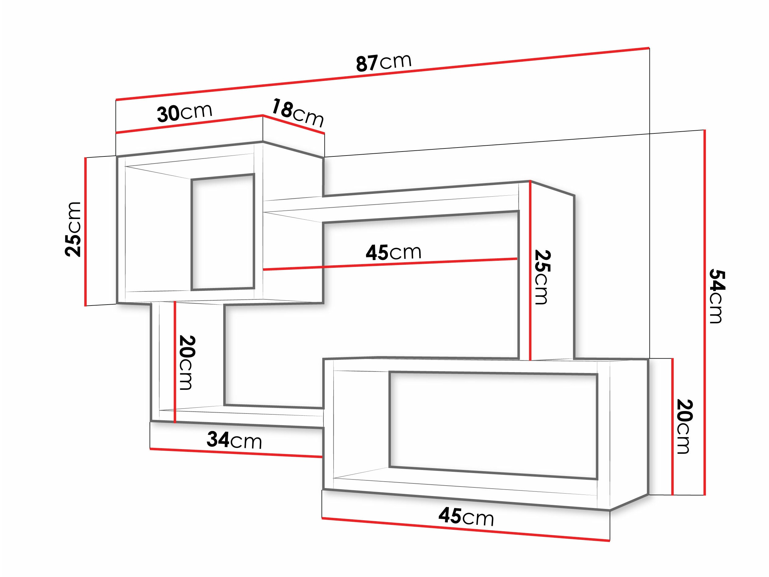 Zidna polica Lexicon II (Beton + Belo)