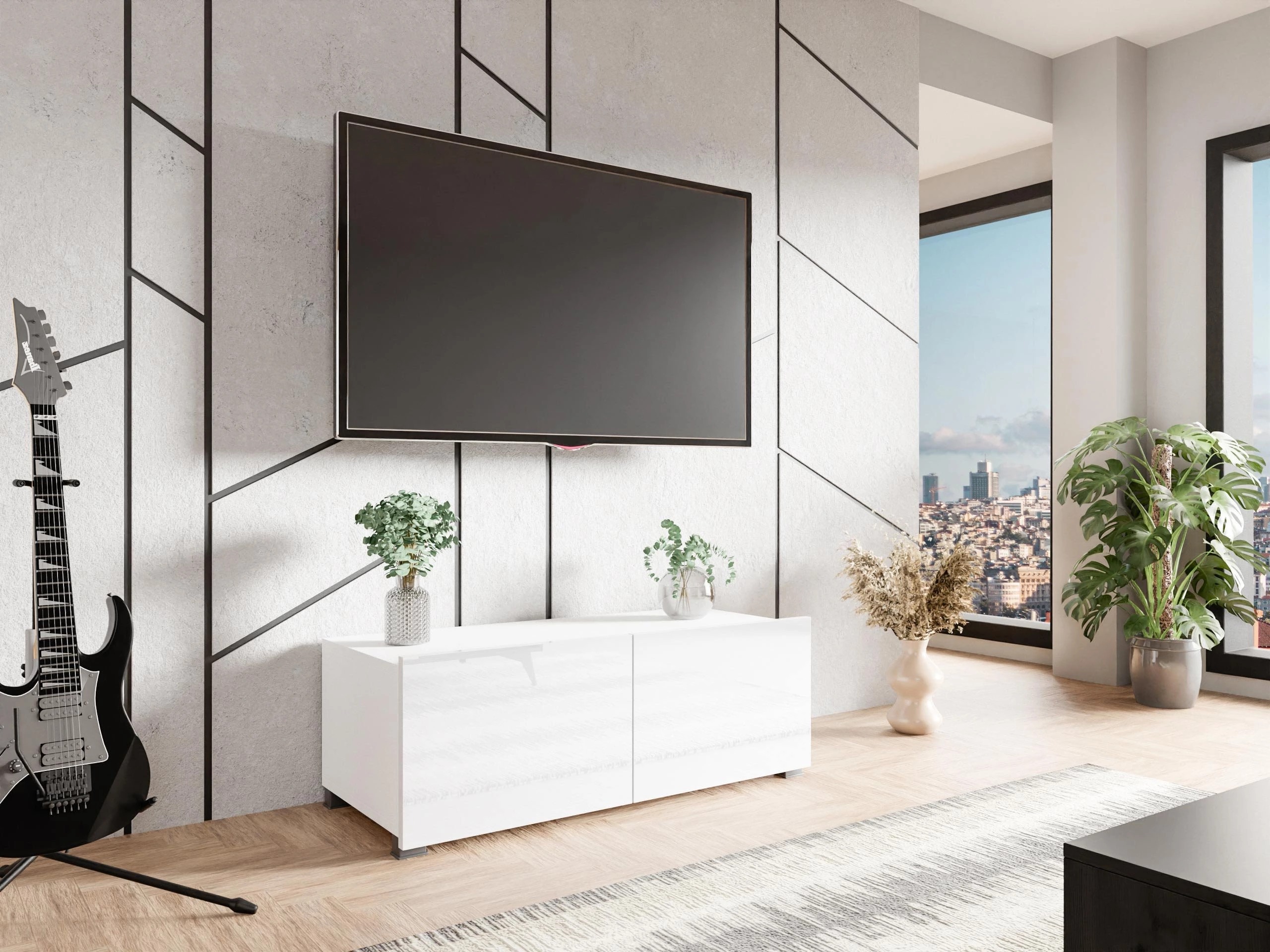 TV komoda Remus I (Belo + Sjajno belo)