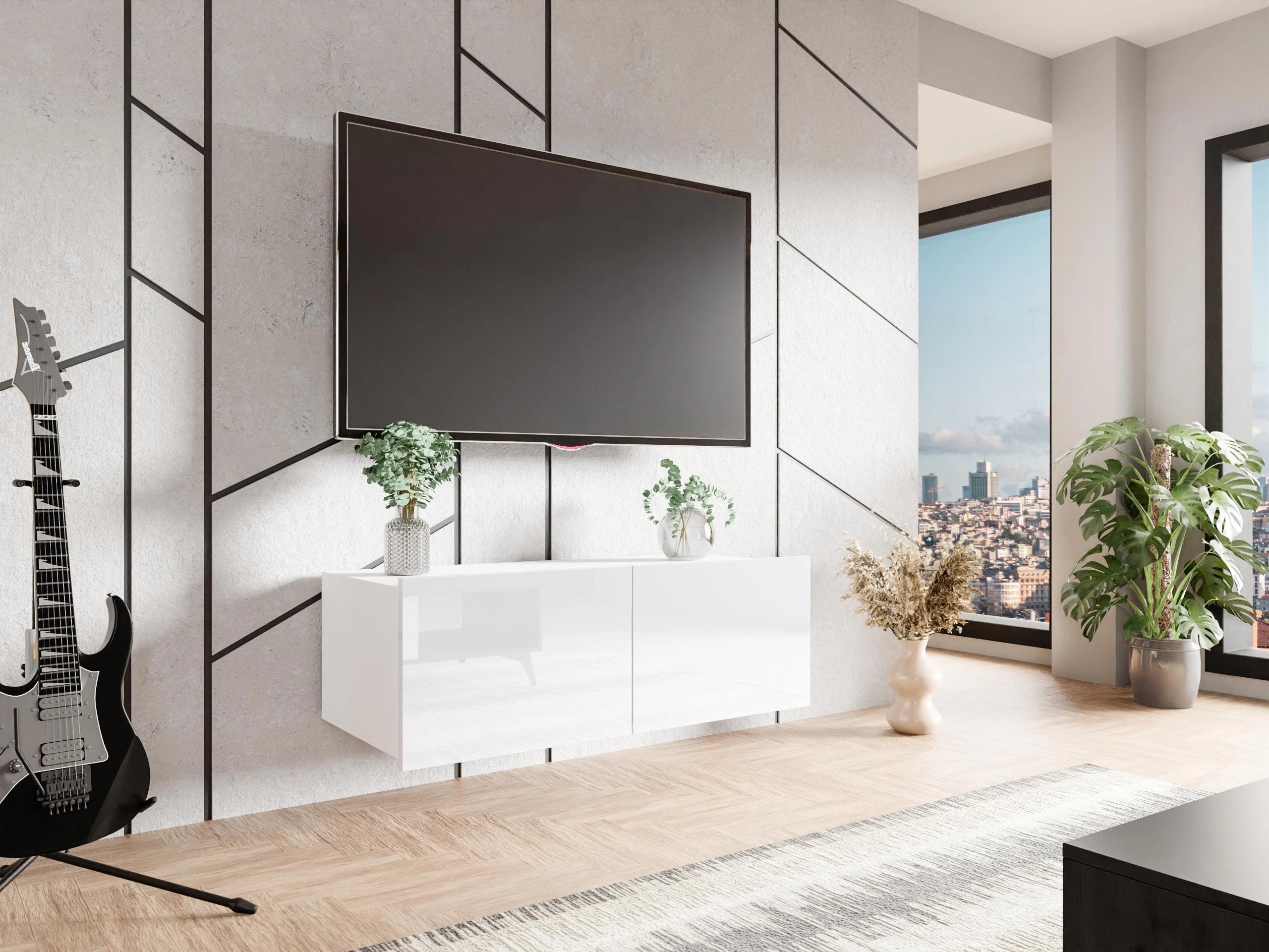 TV komoda Remus I (Belo + Sjajno belo)