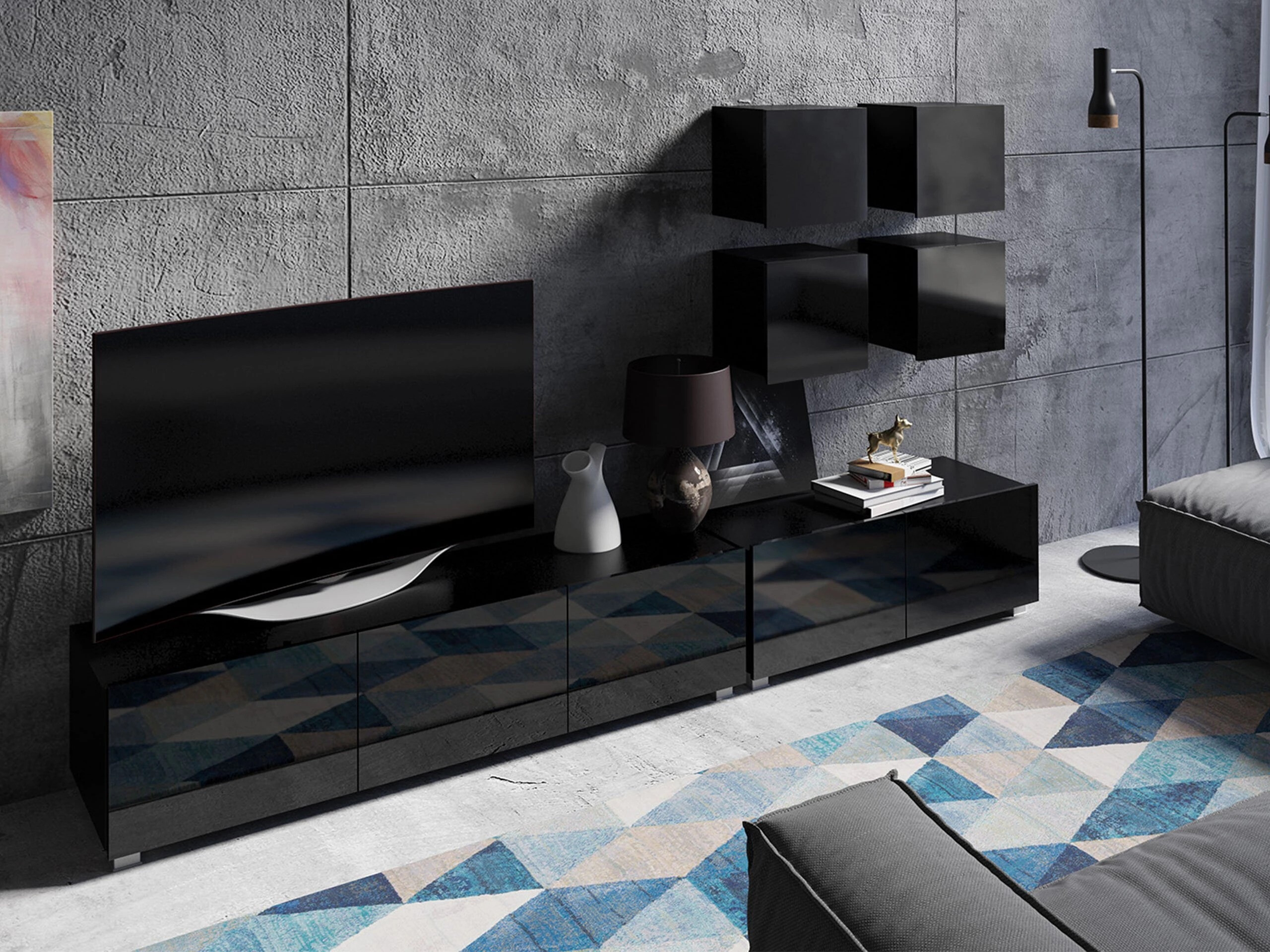 TV komoda Remus I (Crno + Sjajno crna)