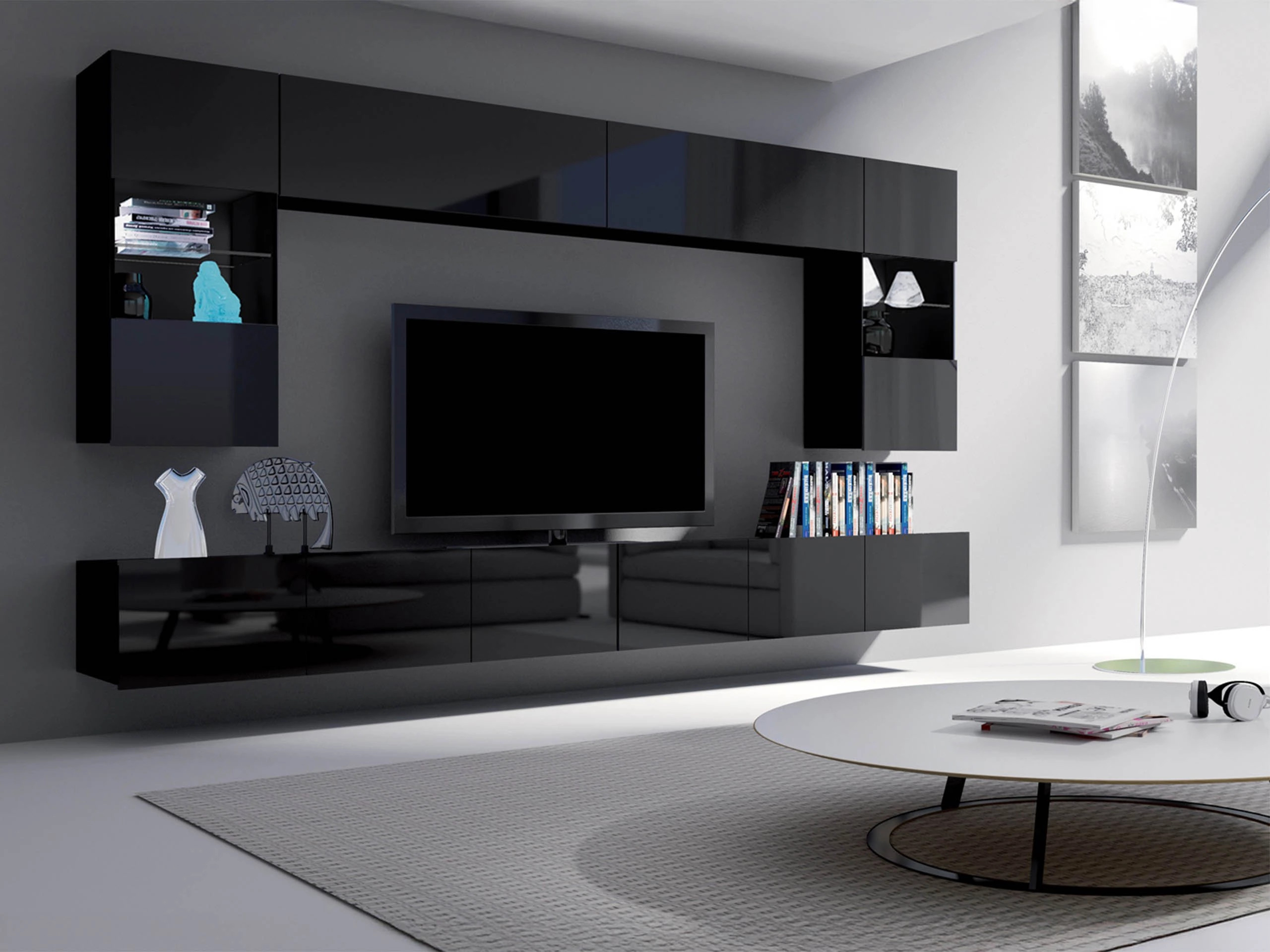 Zidni ormarić Remus (Crno + Sjajno crna)