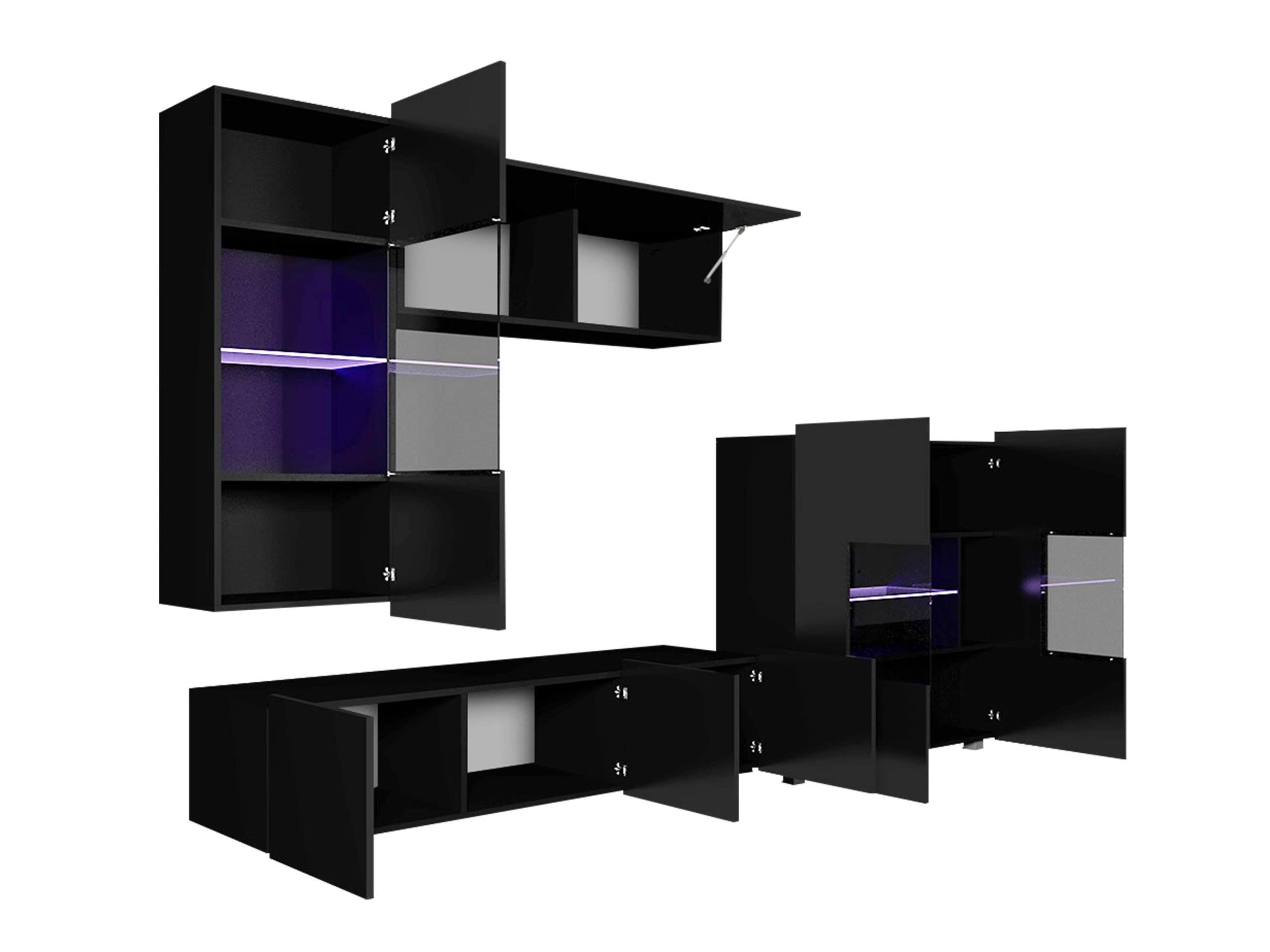 Set za dnevnu sobu Remus III (Crno + Sjajno crna + Belo + Sjajno belo)